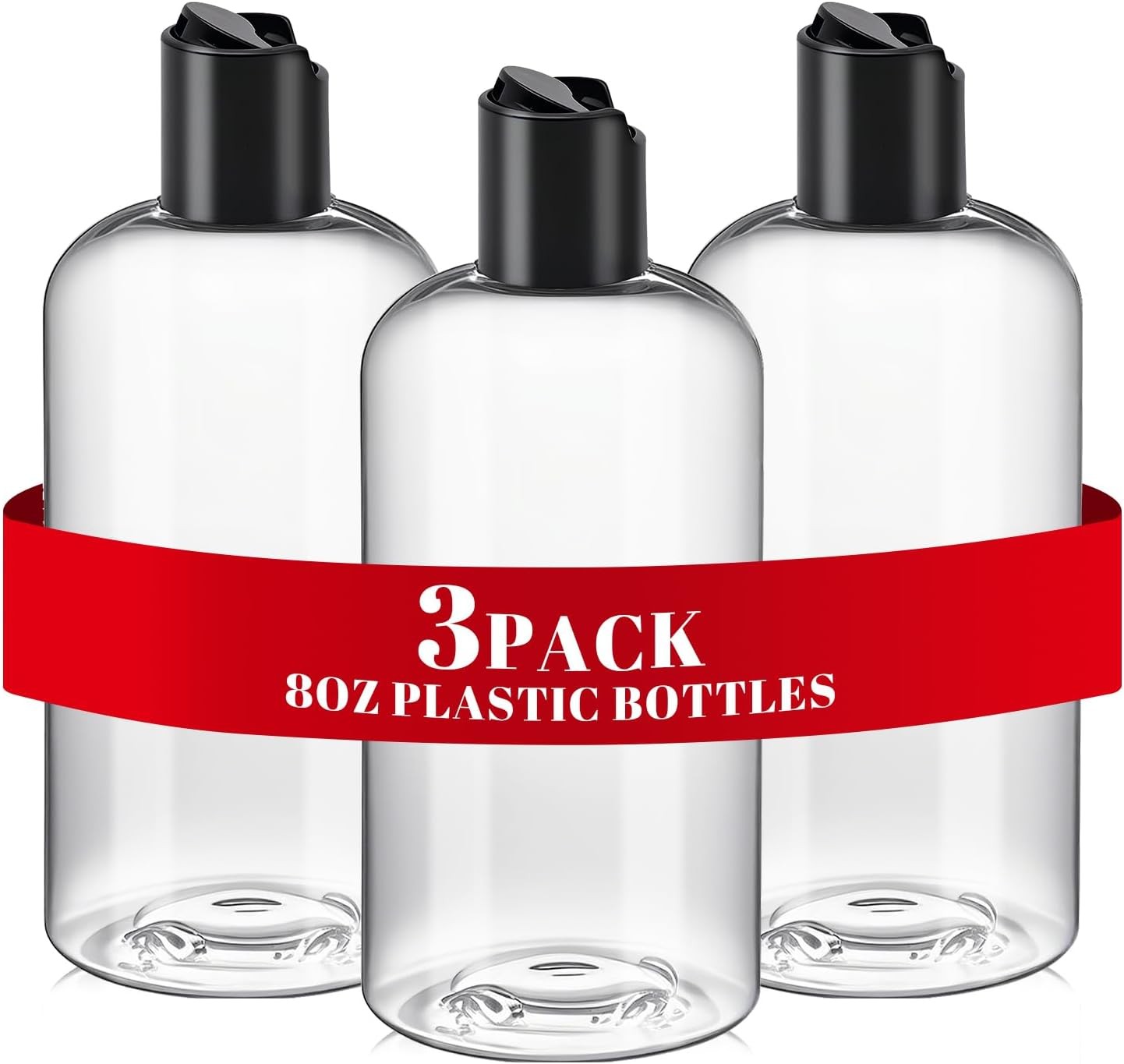 3Pcs 8 oz Clear Plastic Empty Bottles with Black Disc  Caps for Travel |