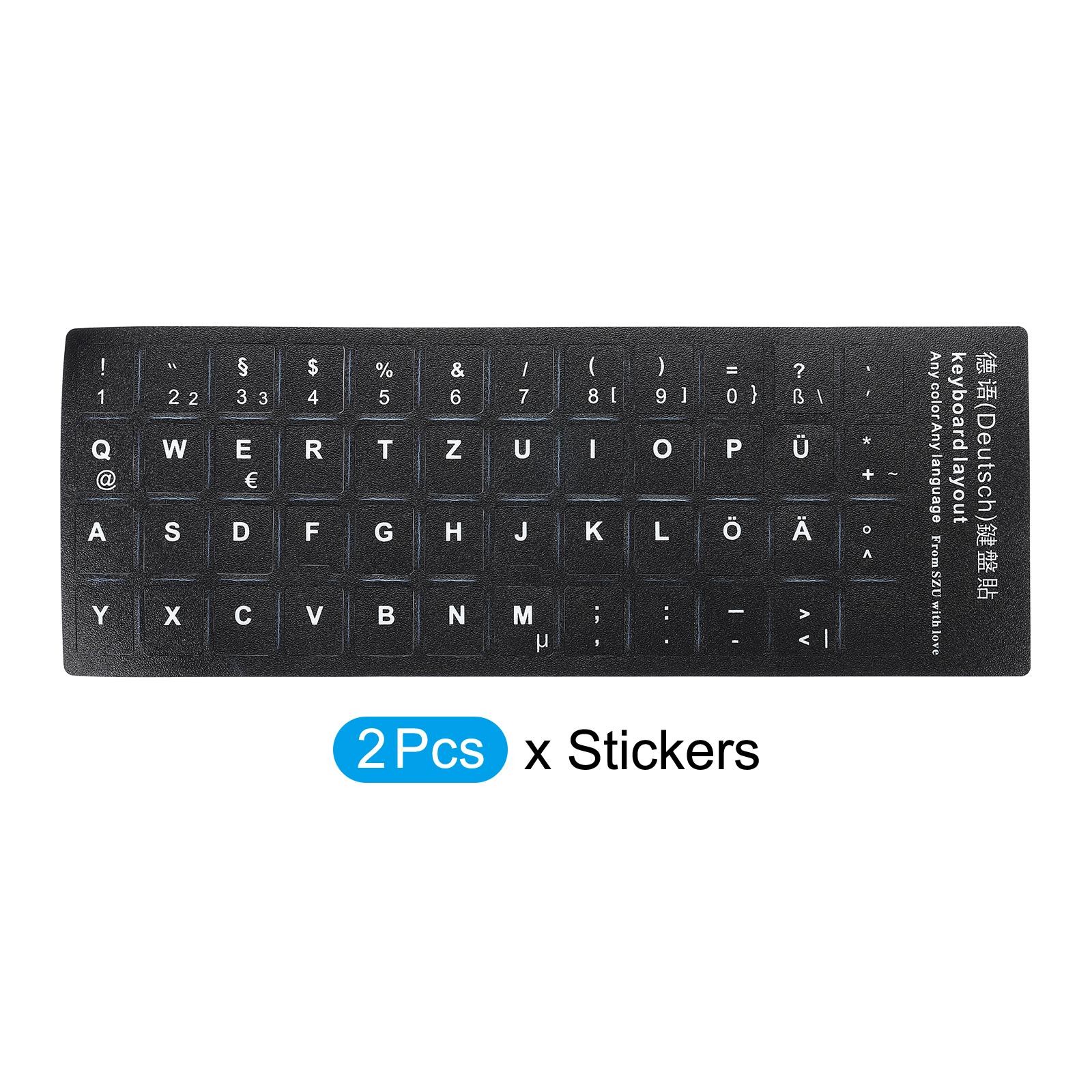 German Keyboard Stickers, 2Pcs Computer Cover, Black Background White Lettering