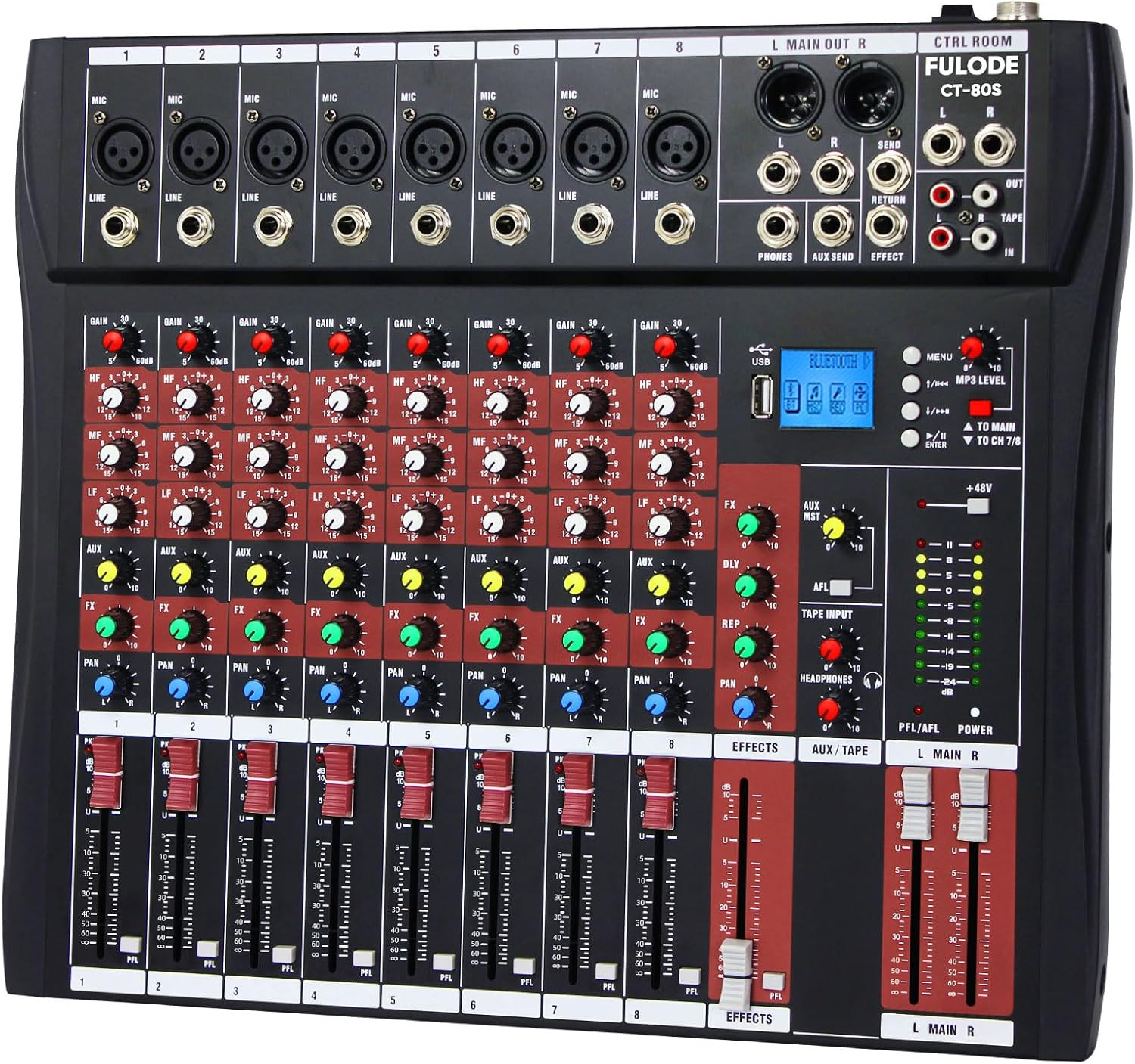 Audio Mixer 8 Channel, CT-80S Professional Sound System Mixer Board DJ Mixing Co