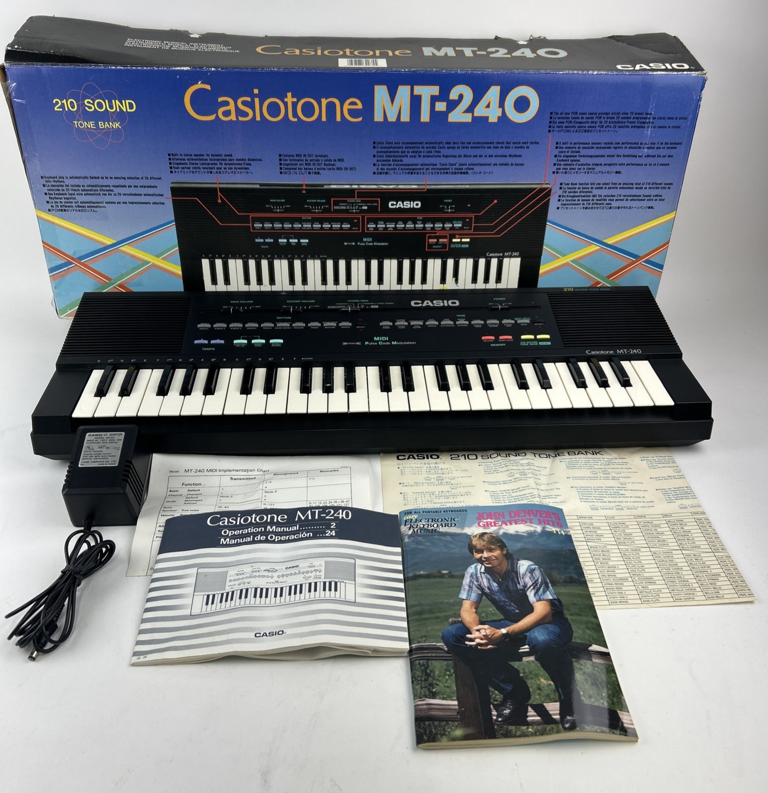 Vintage Casio Tone MT-240 Keyboard Midi Synthesizer 210 Sound Tone Bank Works