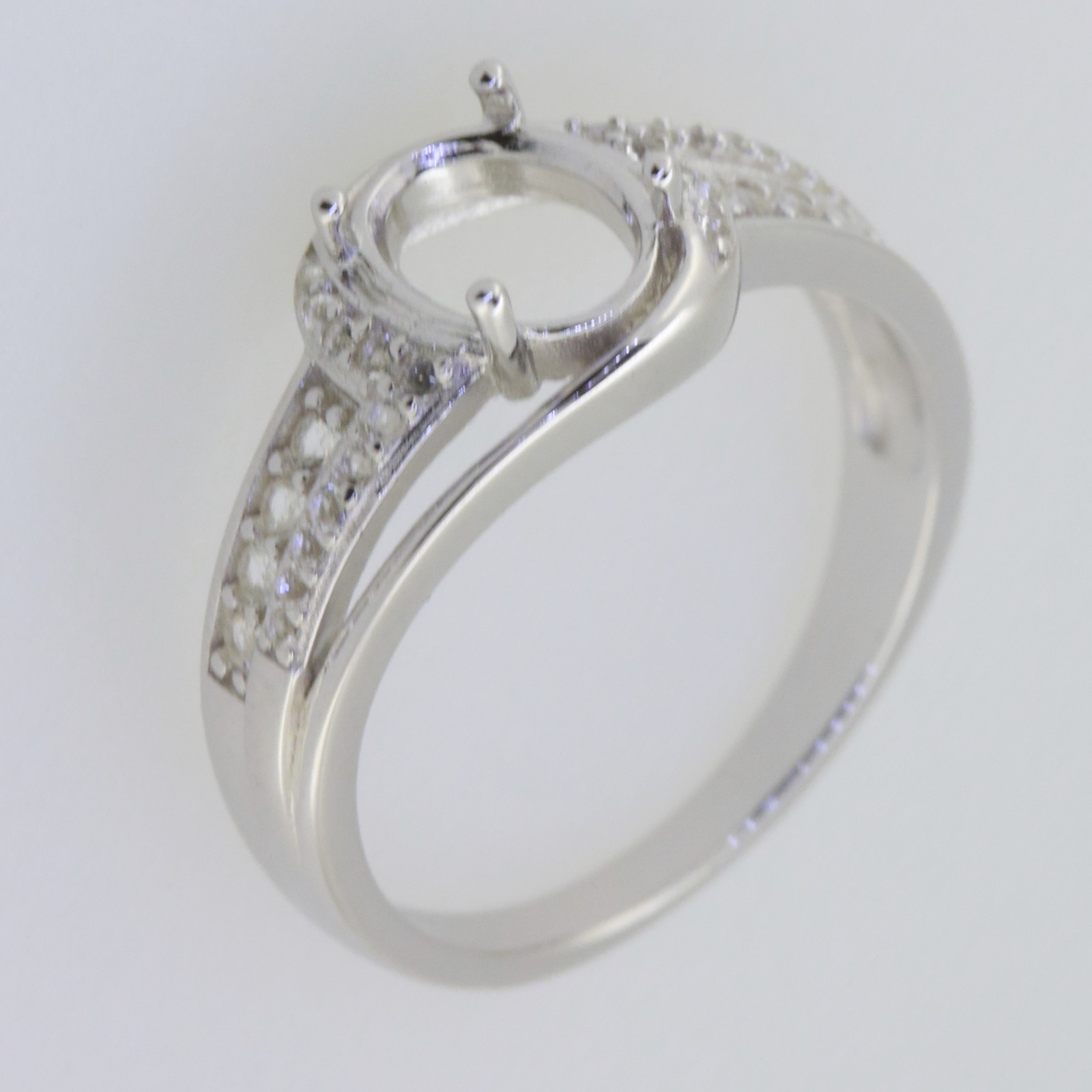 Sterling Silver Semi Mount Ring Setting Oval OV 8x6mm with White Topaz