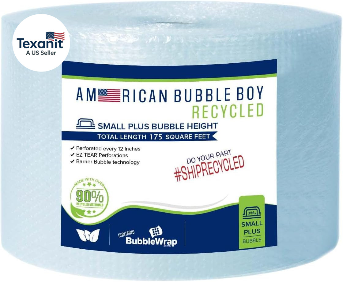 Large Roll of 175 Feet of Recycled Small plus Bubble Wrap for Packing, Moving an