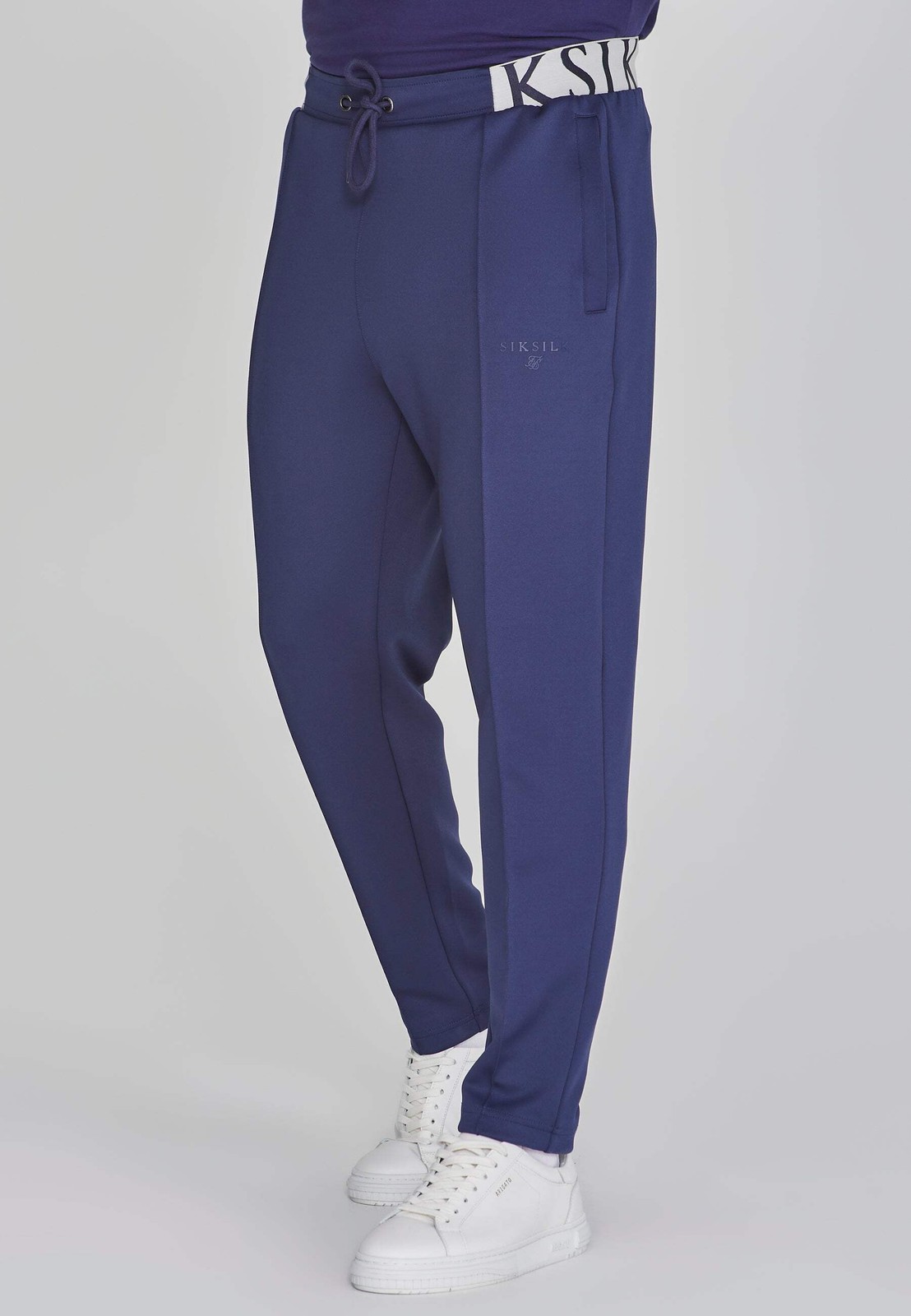 SikSilk Men's Tapered Fit Branded Tape Waistband Joggers Track Pants Navy