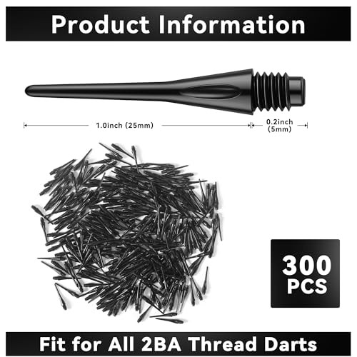 Vastarsky 300 Pack 2BA Thread Plastic Tip Dart Points, Premium Soft Dart Tips