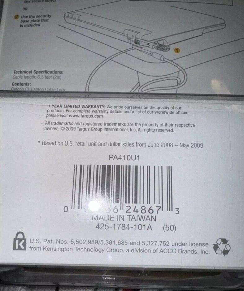 NEW Sealed Targus Defcon CL Laptop Computer Security Cable Lock Combination