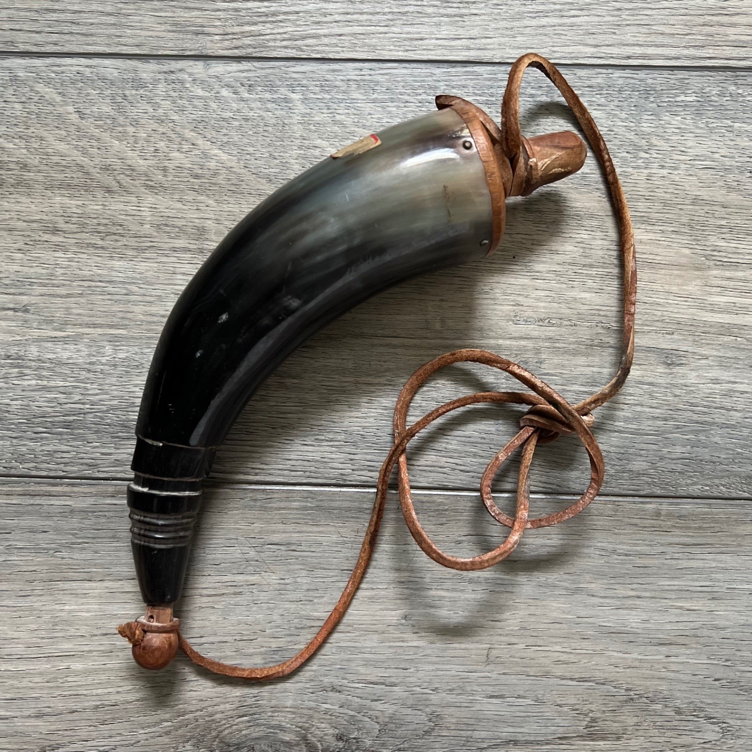 Vintage Powder Horn Black Powder Muzzleloader Rifle Flask Leather Strap