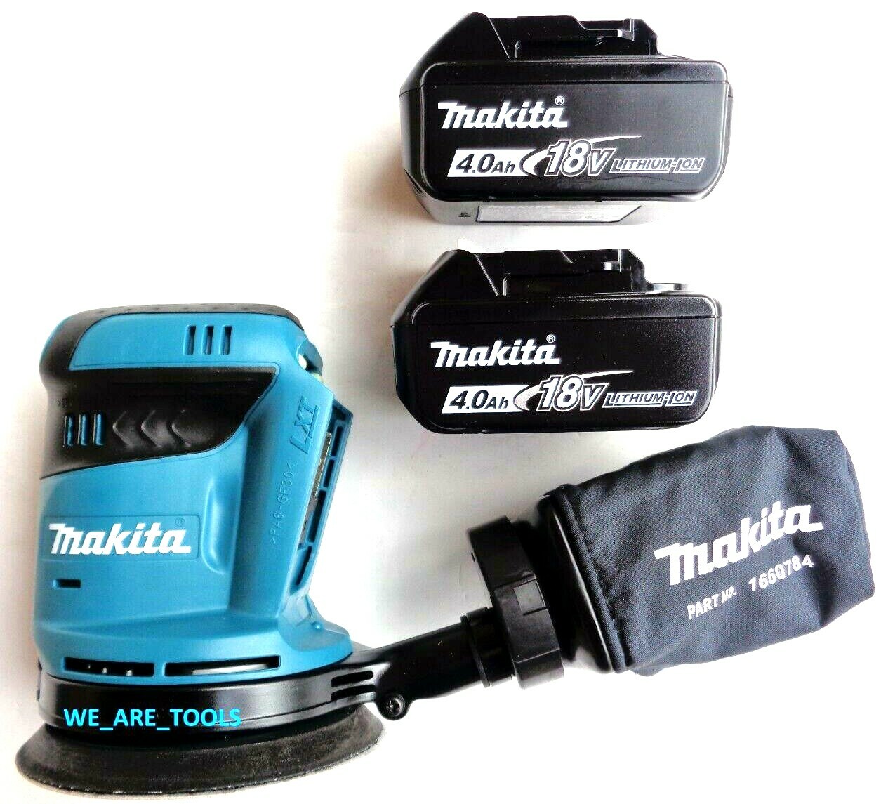 New Makita XOB01 18 Volt 5" Cordless Orbit Sander, (2) BL1840B 4.0 Batteries LXT