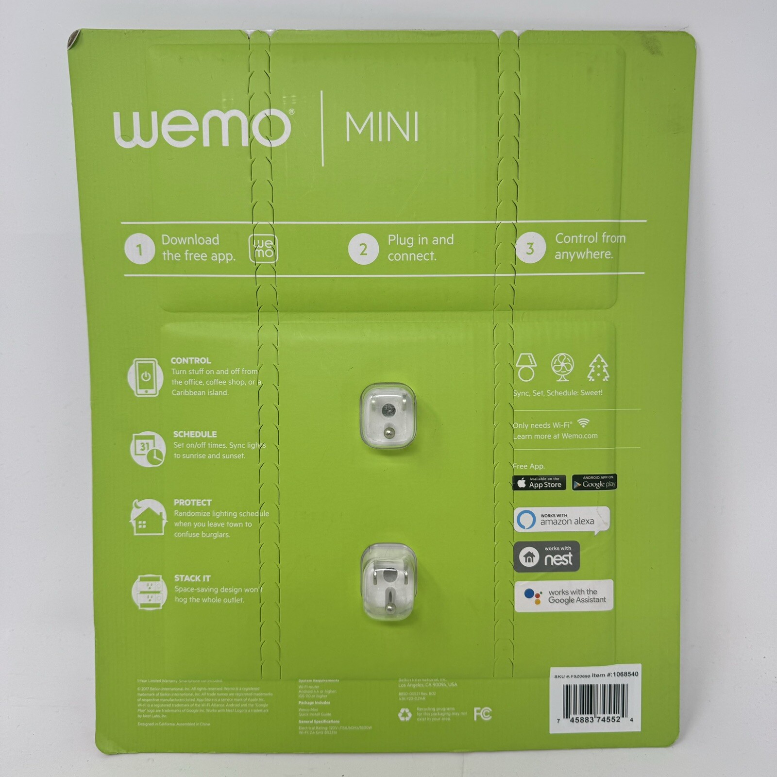Wemo Mini Wi-Fi Smart Plug 2-pack Works with Alexa Google Assistant Nest
