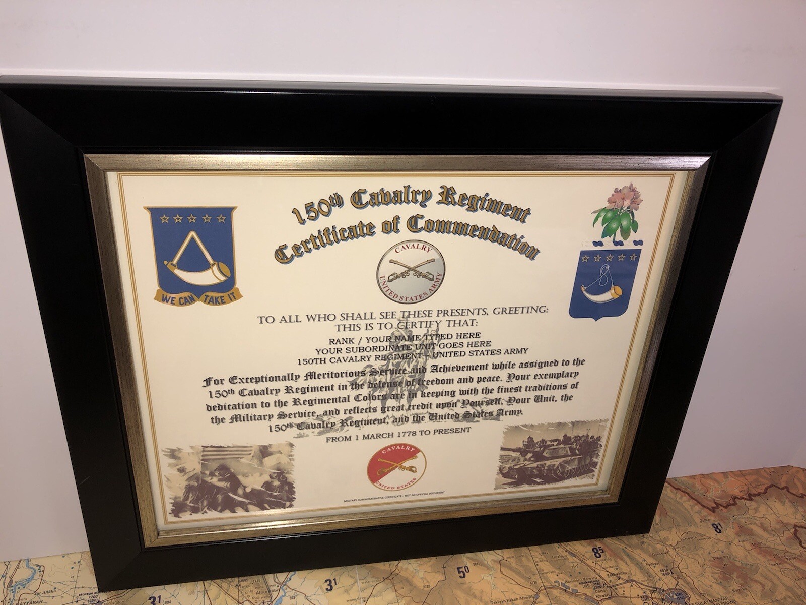150TH U.S. CAVALRY REGIMENT / COMMEMORATIVE - CERTIFICATE OF COMMENDATION
