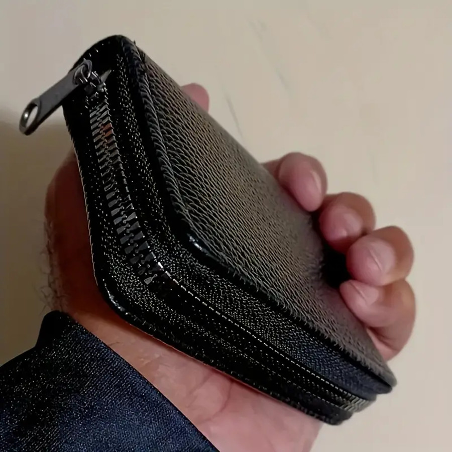 Compact Genuine Leather Zipper Wallet – RFID Blocking Secure Card Organizer