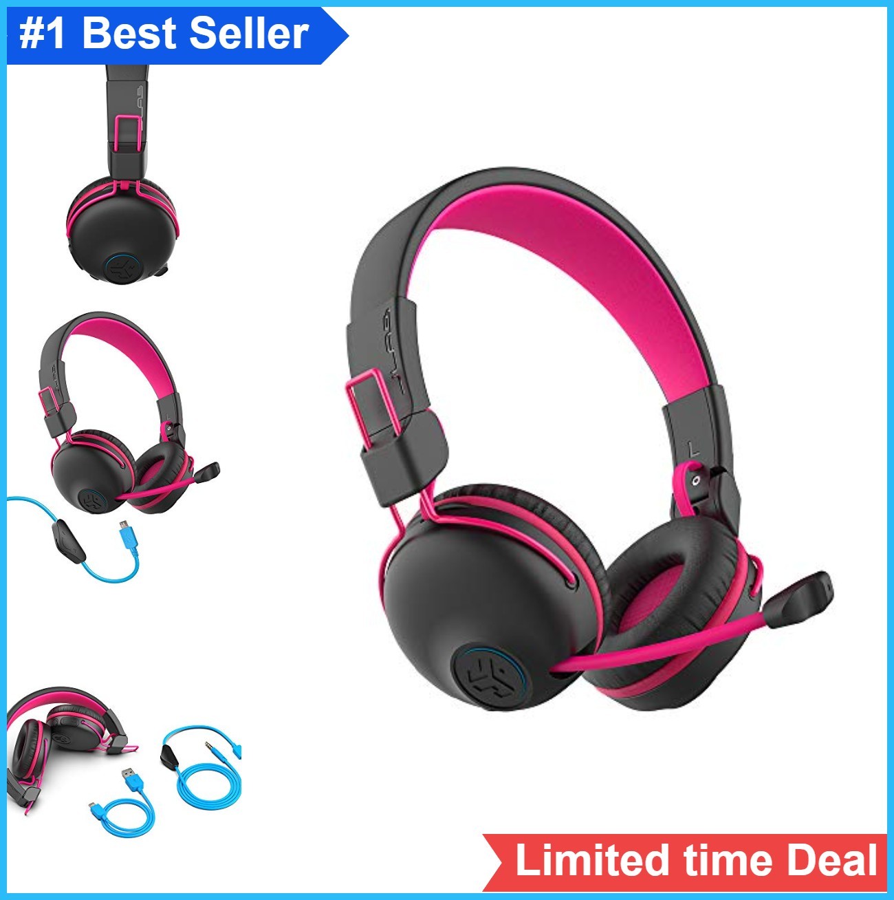 Kids Gaming Headset Pink Bluetooth 5 Wireless 22 Hour Battery Retractable Mic