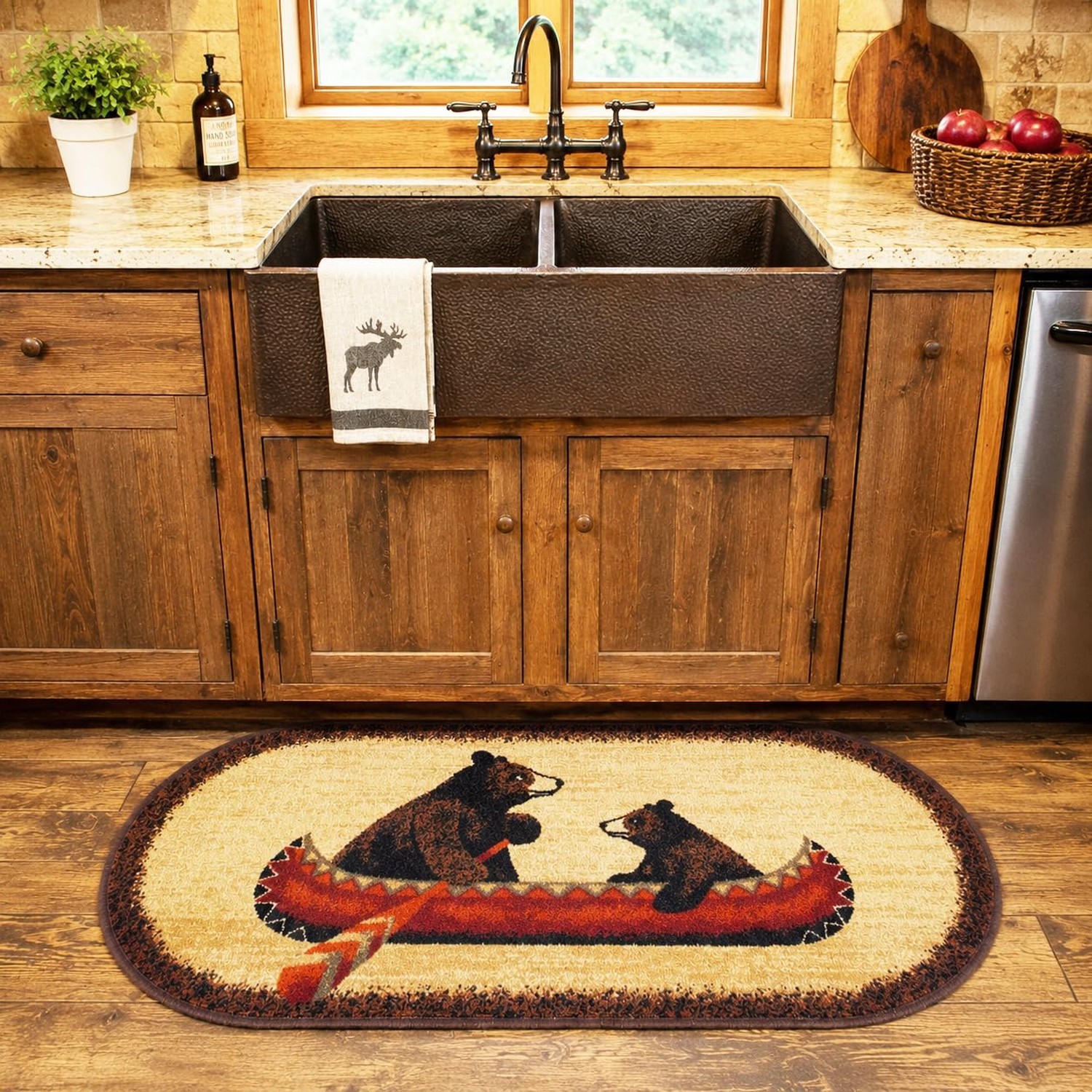 Cozy Cabin CC10449 Bear Canoe Rug 20"x44" Brown 1'8" x 3'8" (Oval)
