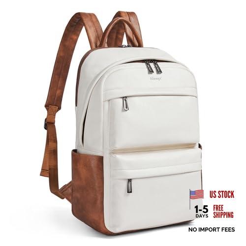 Vegan Leather Backpack for Women and Men, Fits 16.0 Inch Laptop, 3-1 Beige