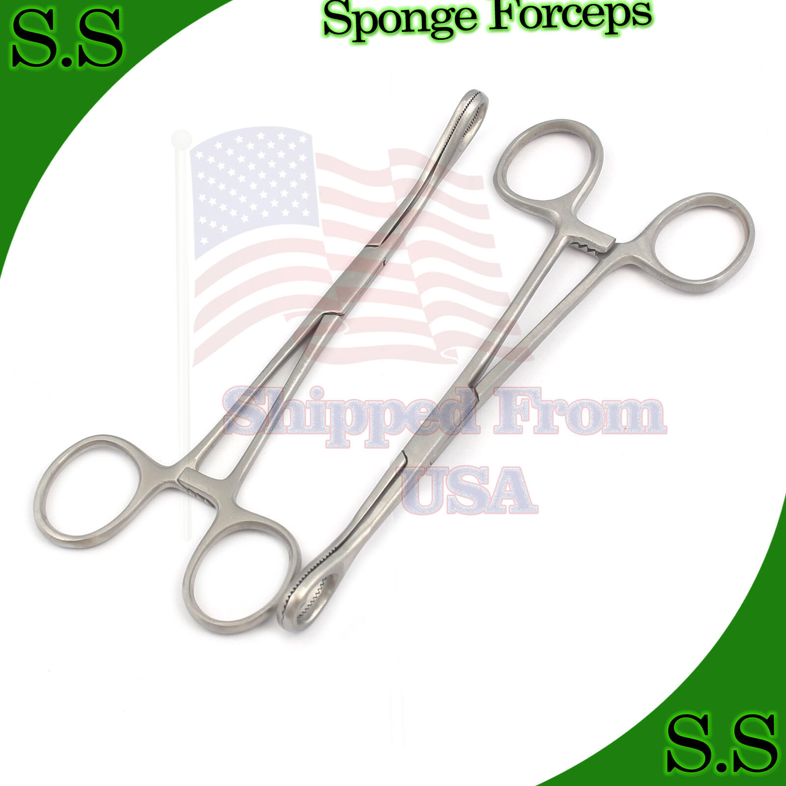 2 Sponge Forceps 7" Straight + Curved Surgical Instruments