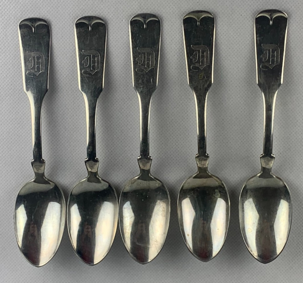 Lot of 5 Brazil Silver Engraved "D" Spoons  - M1