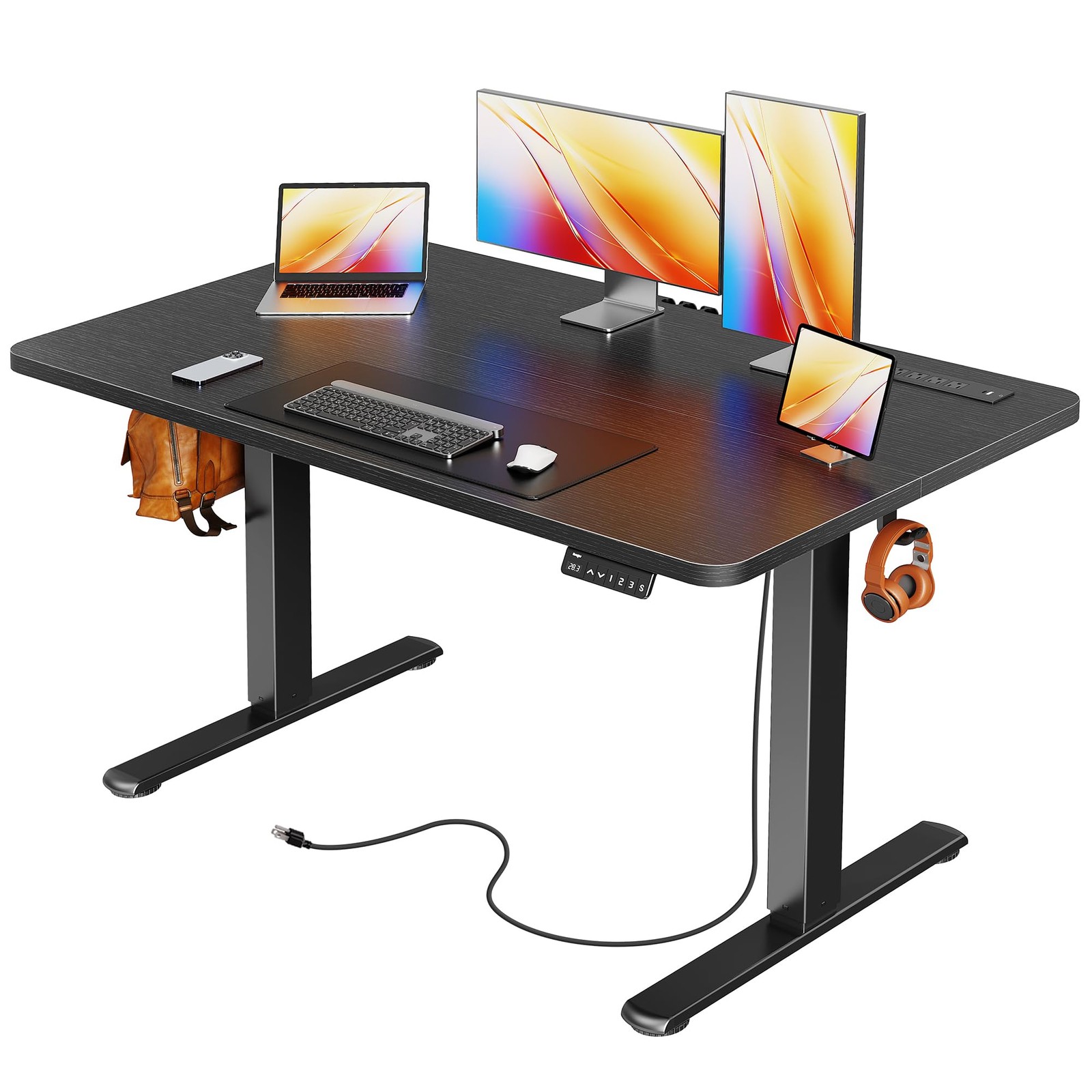 Huuger Electric Standing Desk with Power Outlets and 47.2 x 23.6 inch, Black