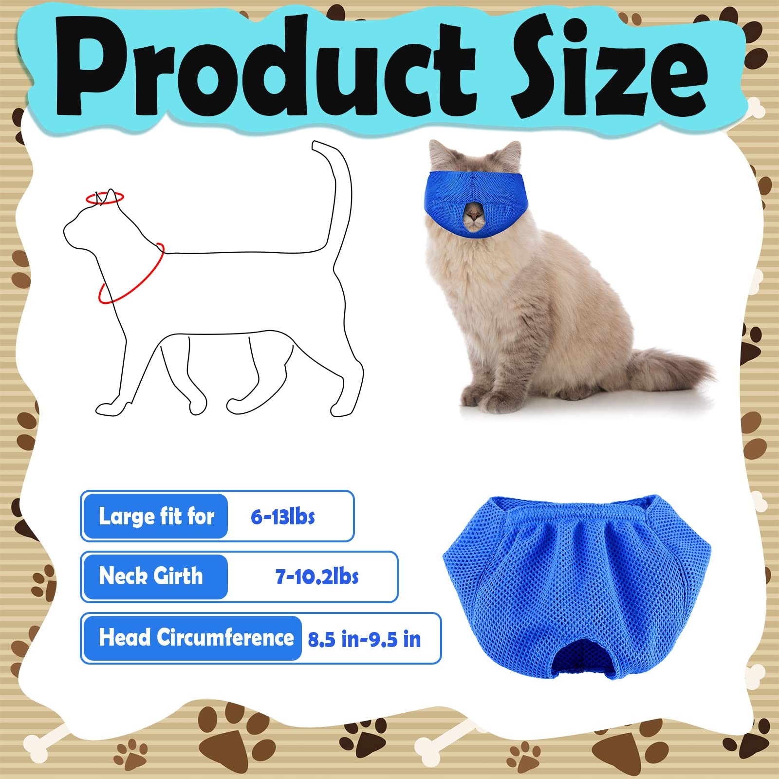 6 PCS Cat Muzzle Breathable Mesh Anti Biting Chewing Grooming Assorted Colors
