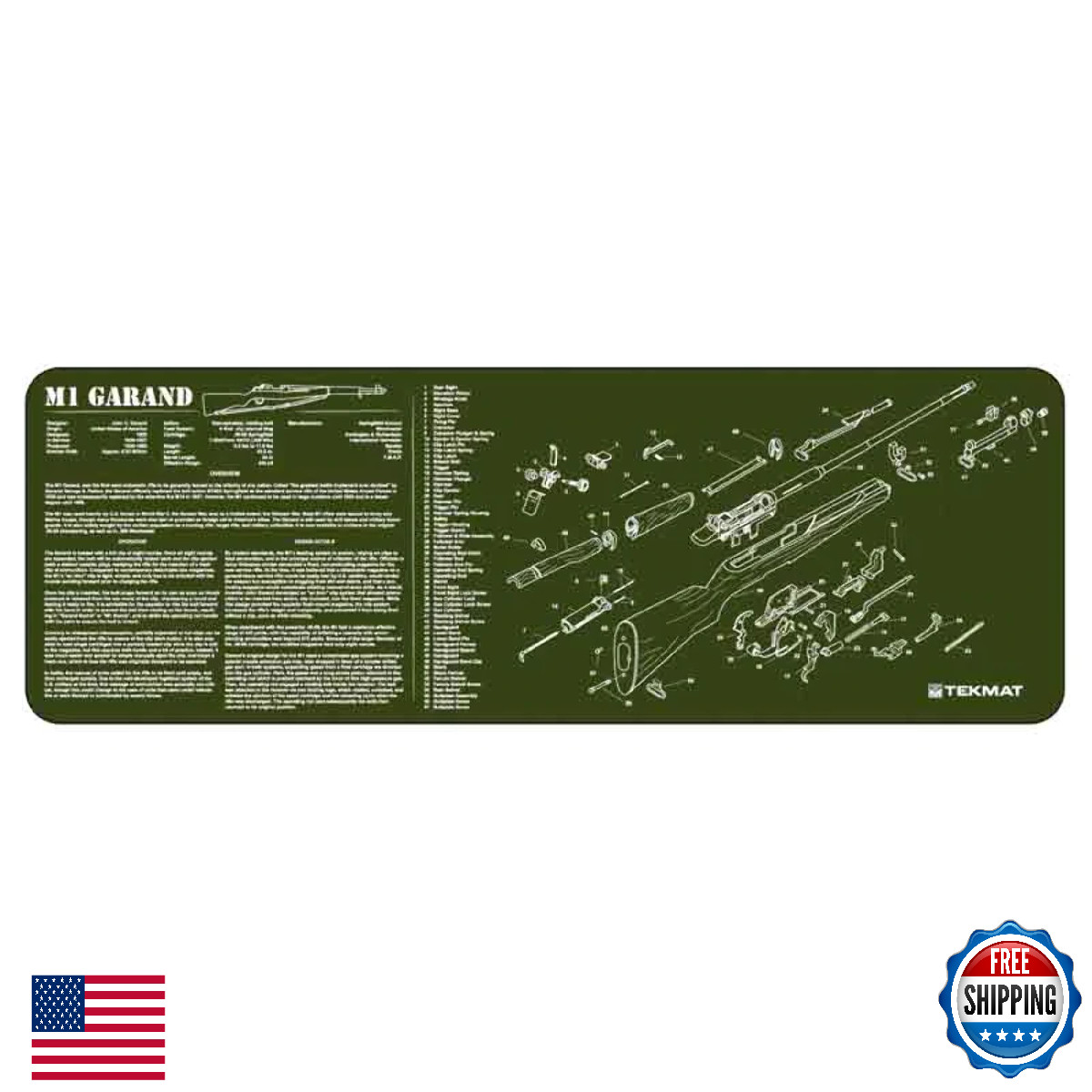 TekMat M1 Garand OD Green Gun Cleaning Mat - Padded, Oil/Water Resistant