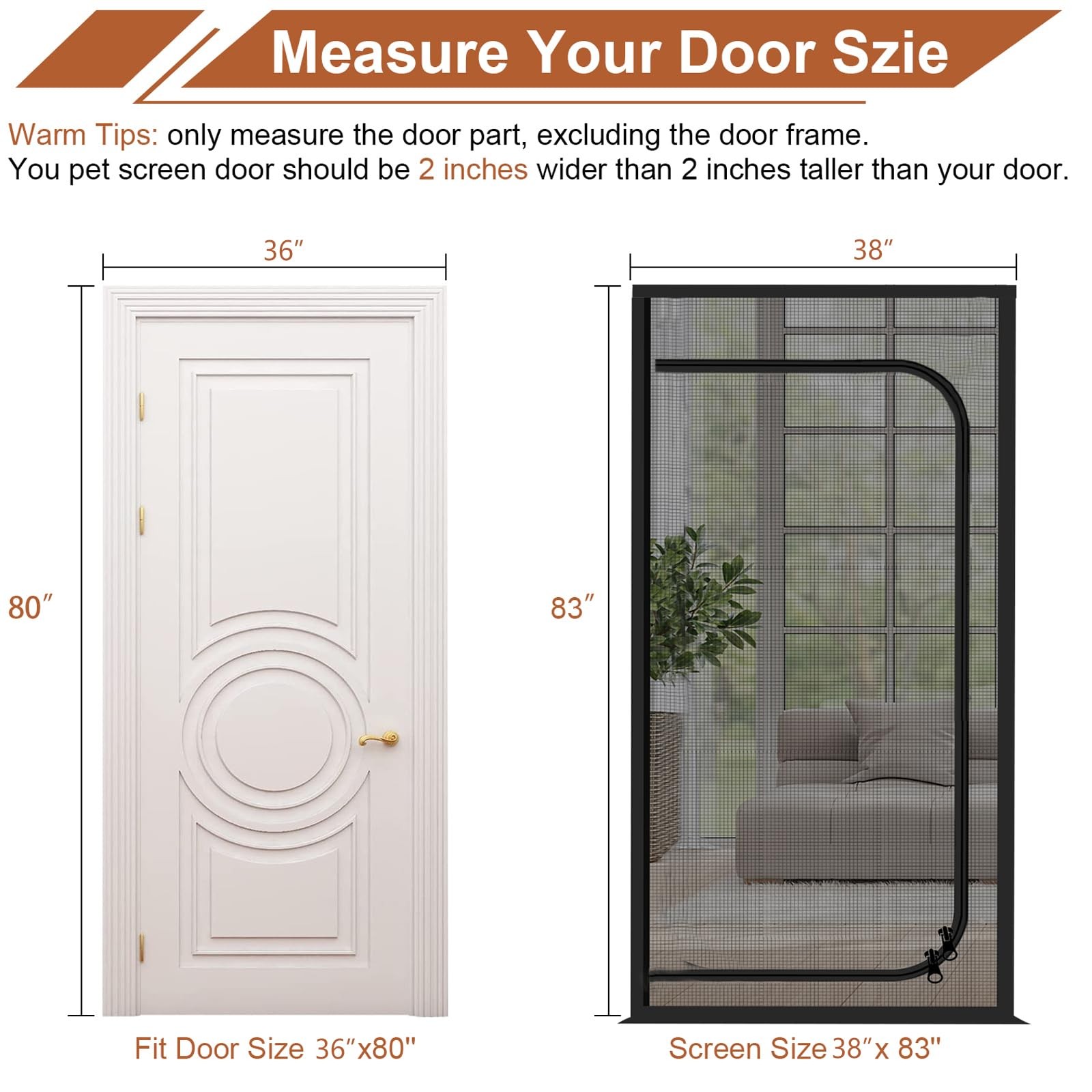 Upgraded Reinforced Cat Screen Door Fits Door Size 36''x 80'', Heavy Duty Pet...