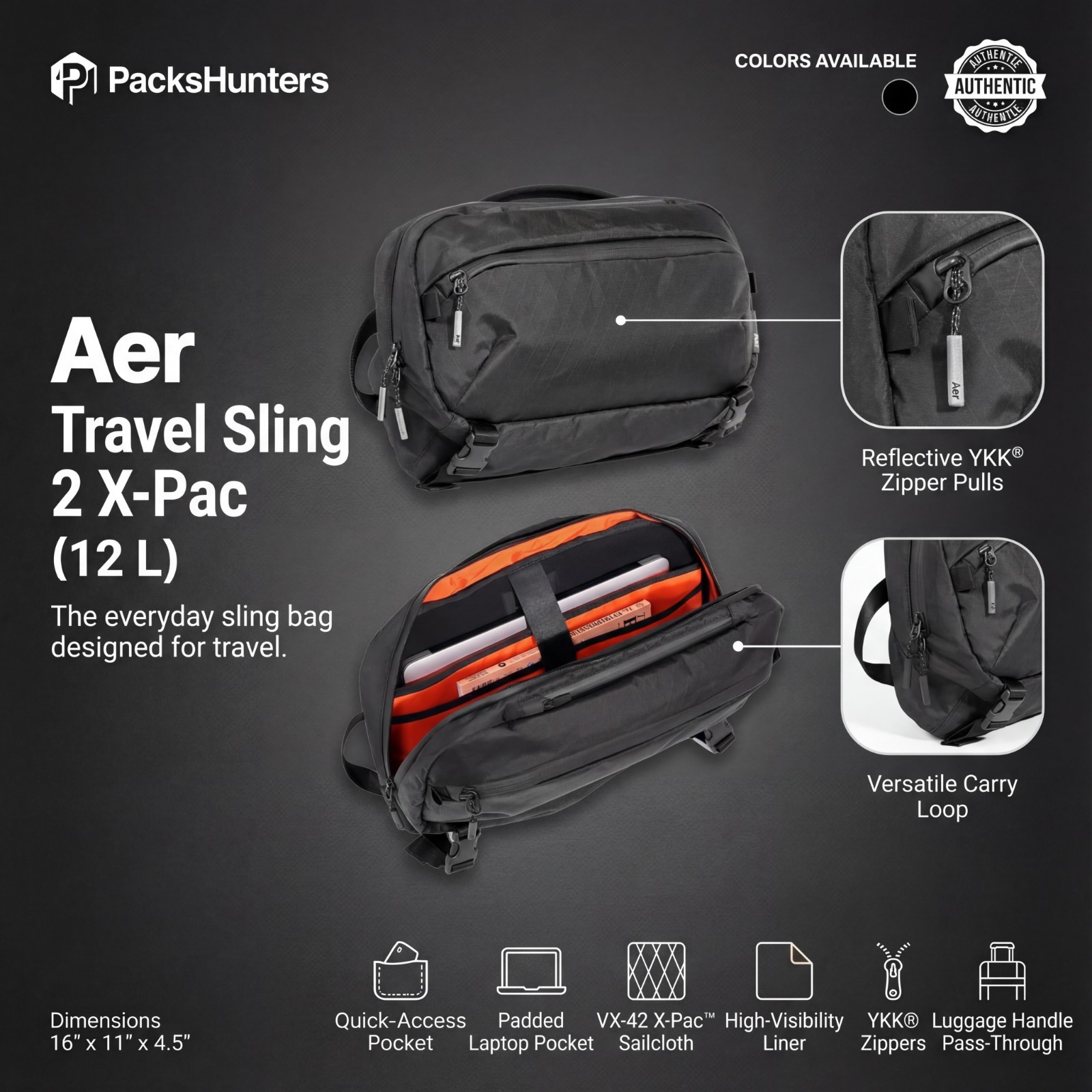 Aer Travel Sling 2 X-Pac Crossbody Bag 12L Laptop Sling Waterproof Backpack BNWT