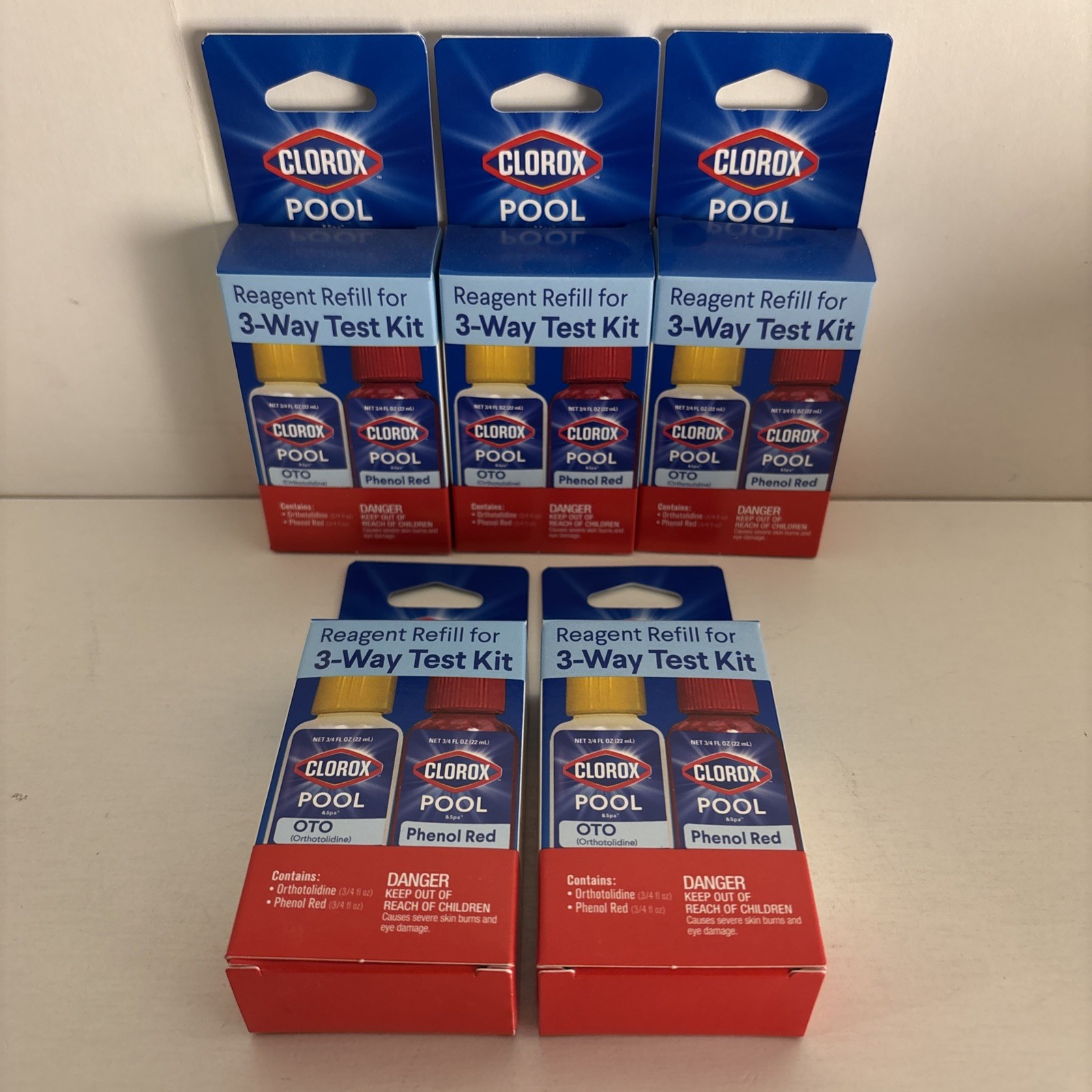 (Lot of 5) Clorox Reagent Refill for 3-Way Test Kit OTO Orthotolidine Phenol Red
