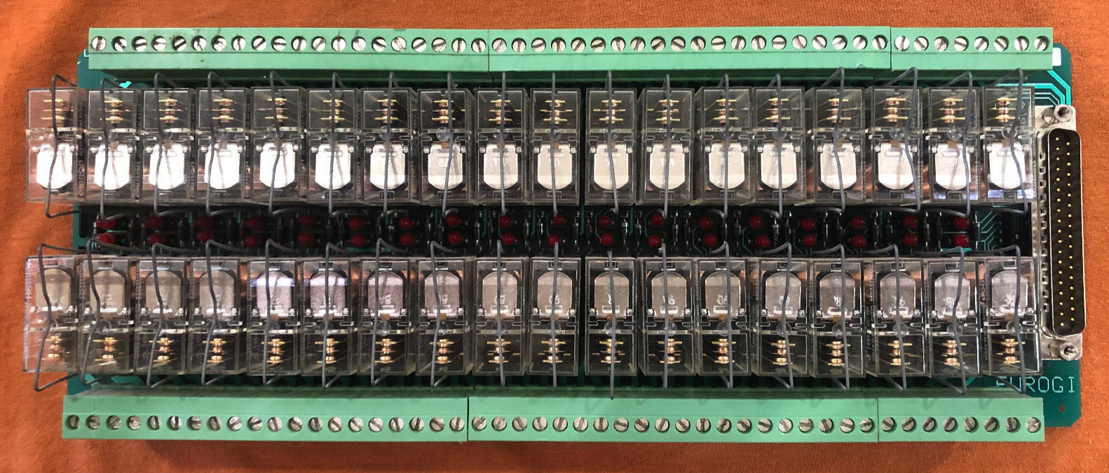 Eurogi Relay Board, EMY3736OS8083 E1715, 36 5 pin G2R-1 relay sockets, With Hold