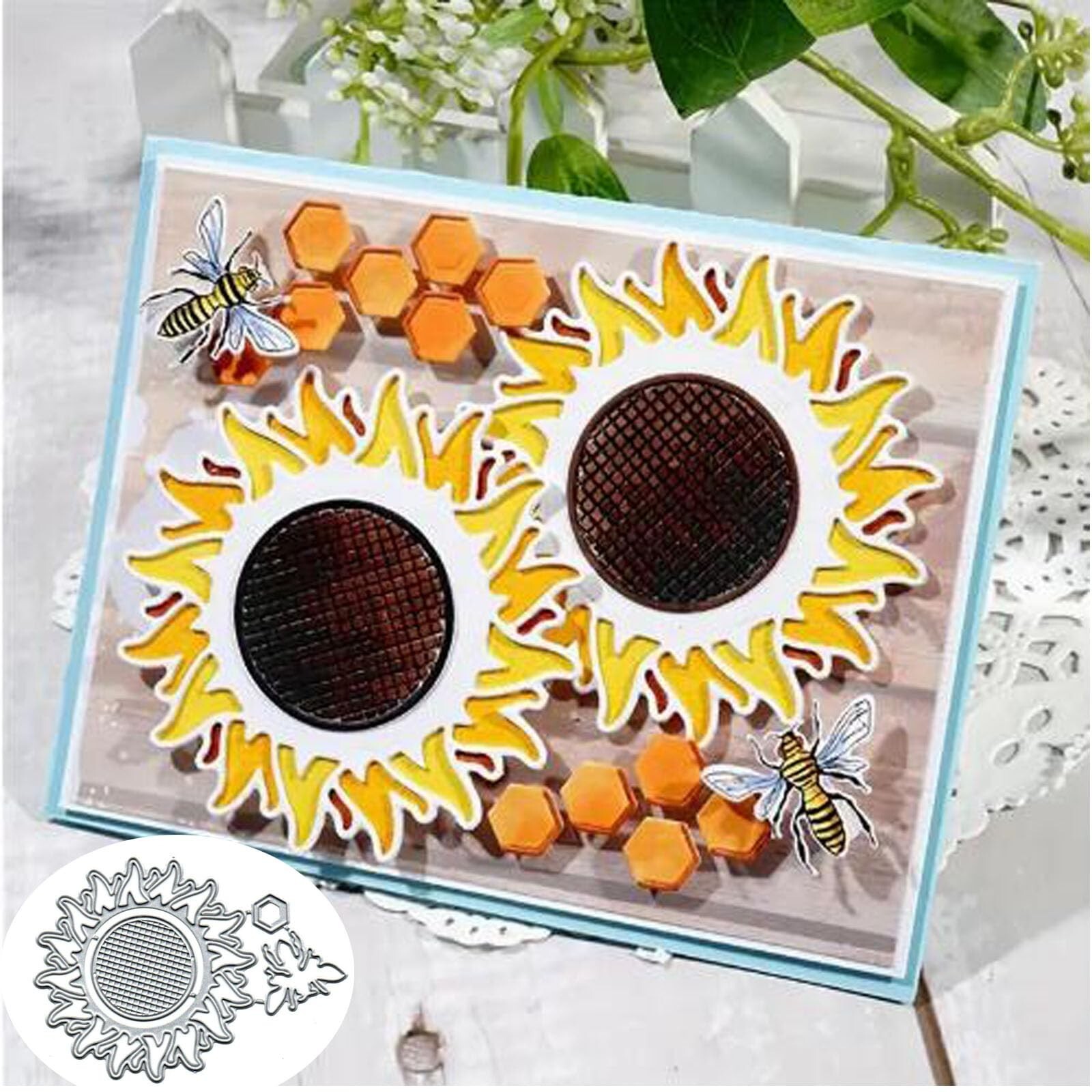 Sunflower Bee Metal Die Cuts,Christmas Bee Sun Flower Cutting Dies Cut Stenci...