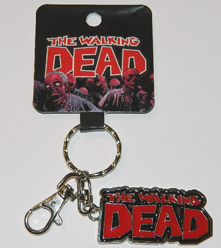 The Walking Dead Name Logo Red and Silver Toned Metal Key Fob Key Chain UNUSED
