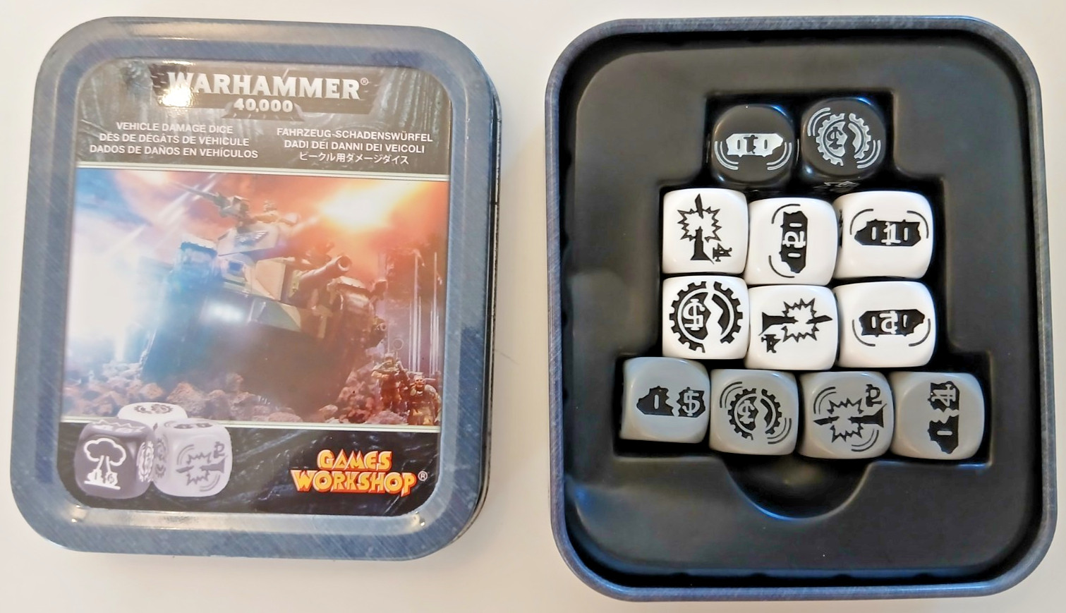 Warhammer 40,000 Imperial Guard Astra Militarum Vehicle Damage Dice in Tin
