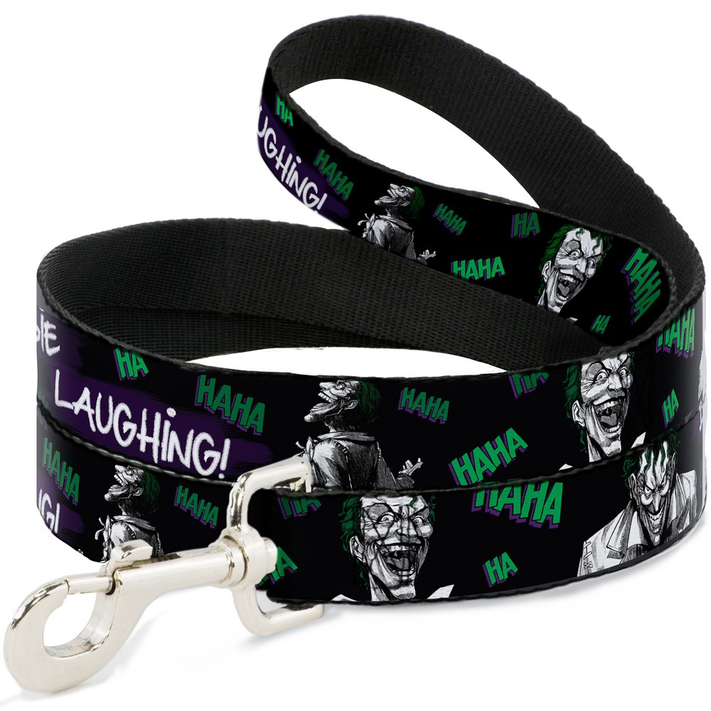 Dog Leash Joker DIE LAUGHING! HAHA Black/Purple/Green NARROW 0.5"