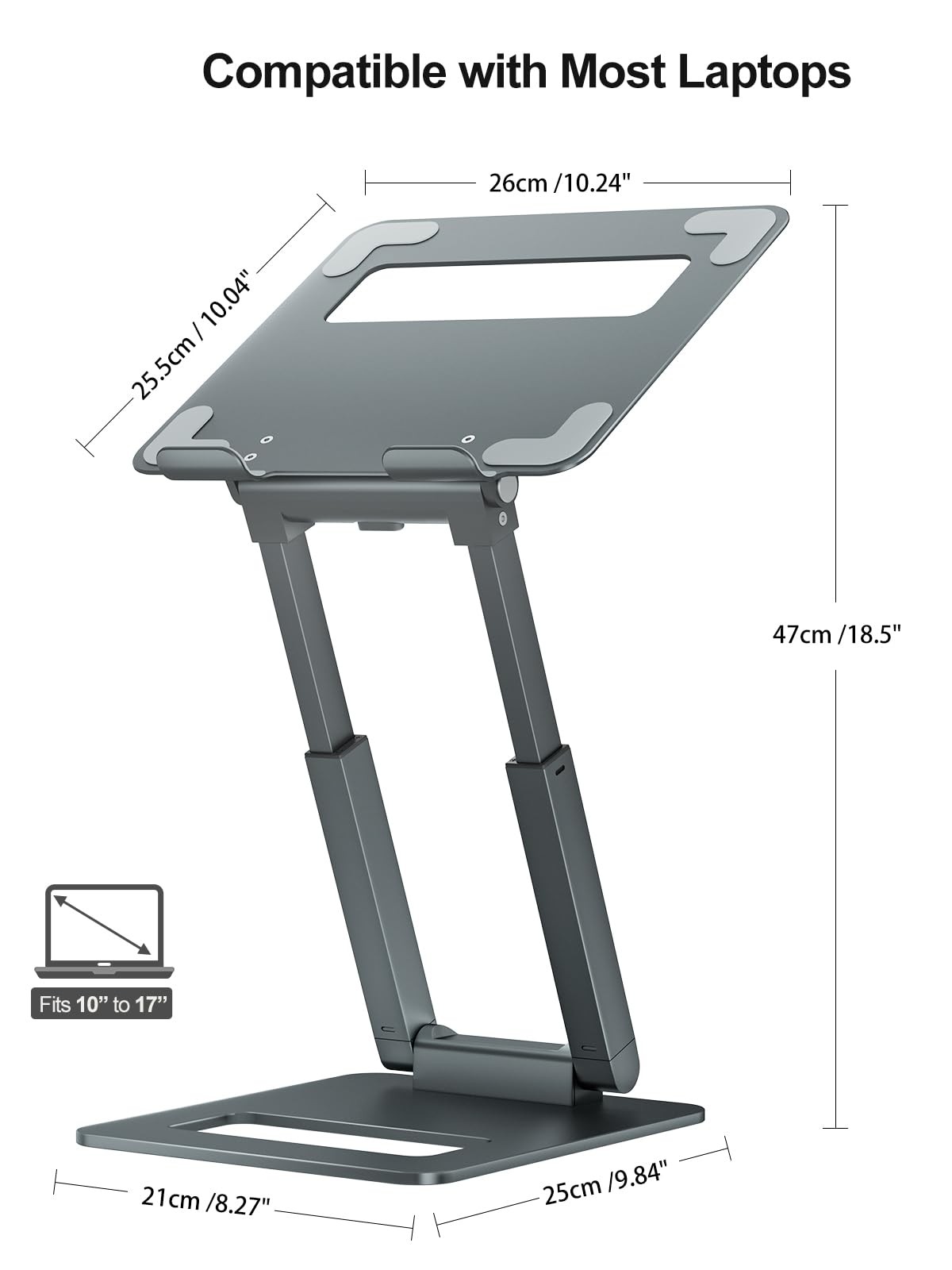Laptop Stand for Desk Adjustable Height, Telescopic Computer Stand with Pull ...