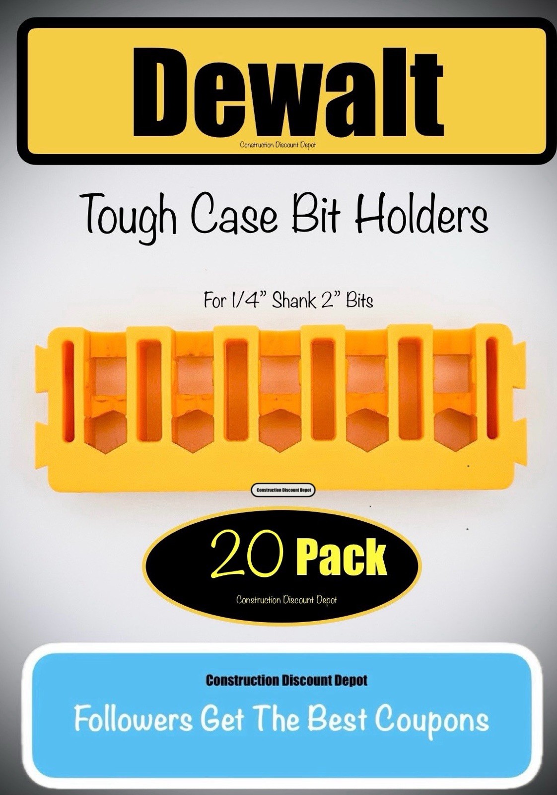 20 Pack Dewalt Tough Case Yellow Bit Holder 2" bits 2-in.