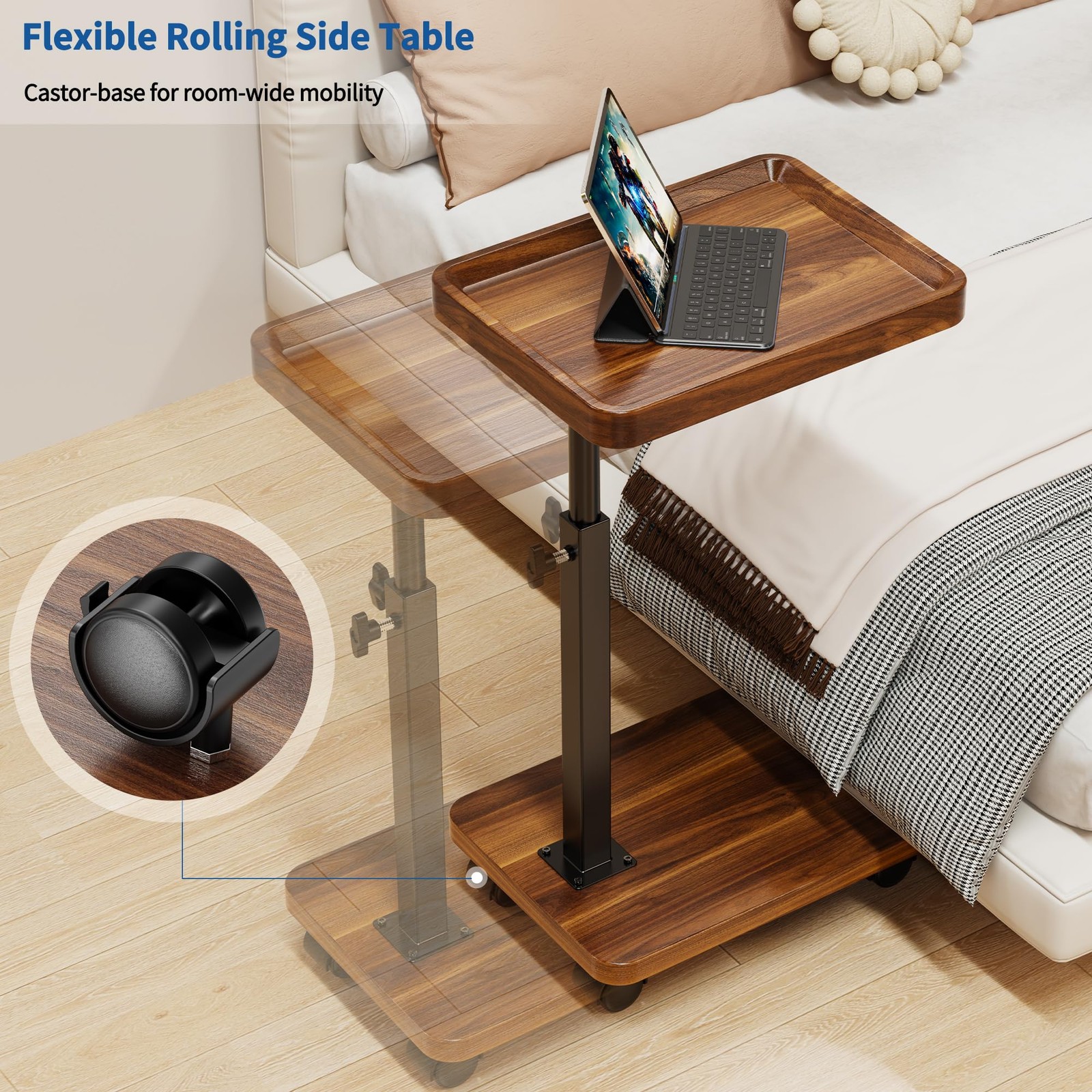 C Table End Table Adjustable Height, 360°Swivel TV Tray Table for Small Space...