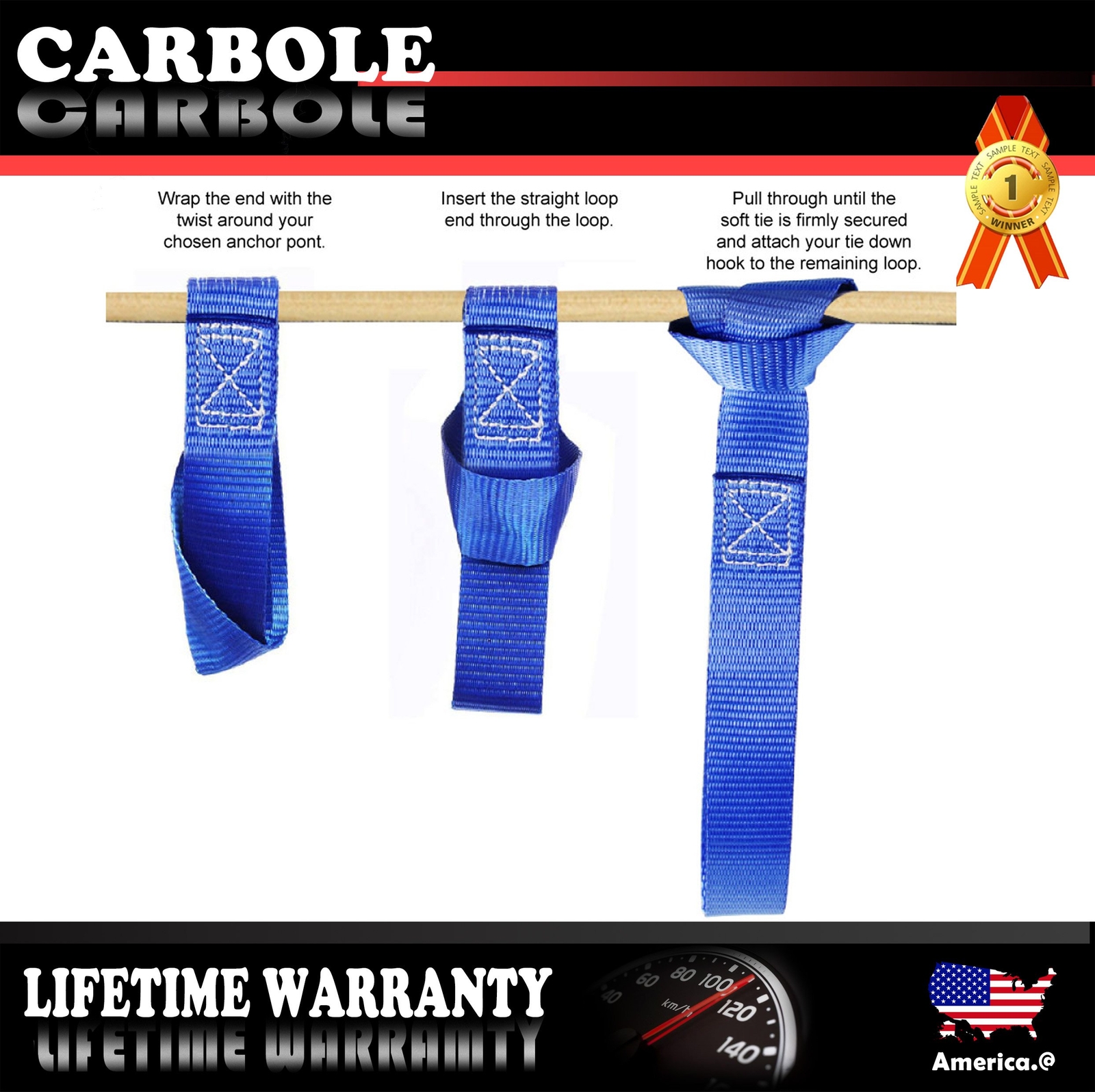 Set of 6pcs Soft Loop Tie Down Straps 1 Ft. x 1 In. 1500lbs Load Capacity