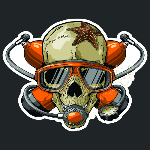 Dead Diver Skull with Cross Tanks Decal Sticker 200-133