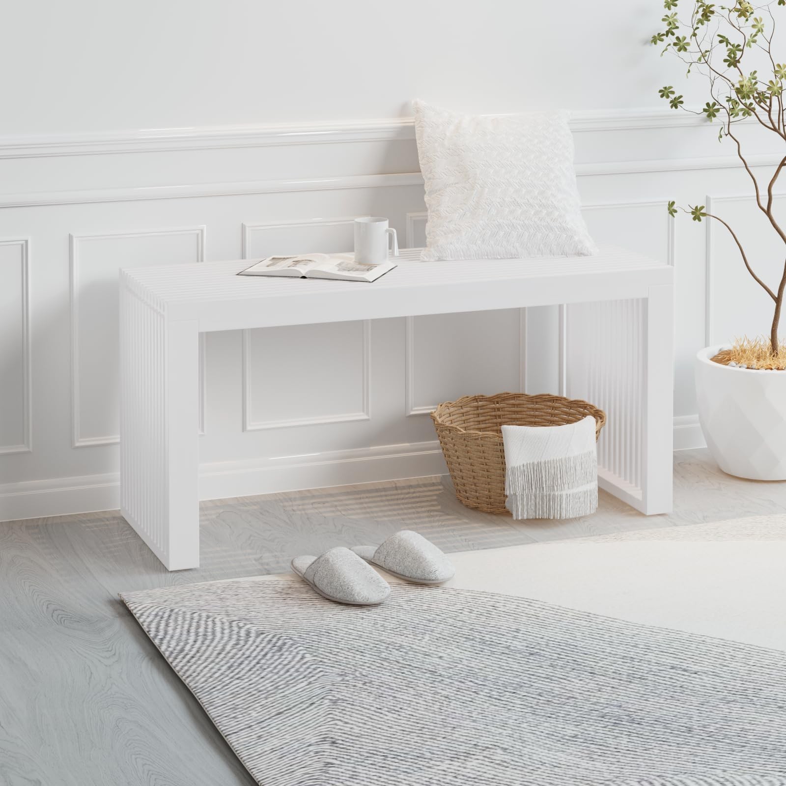 APRTAT 35" Bamboo Dining Bench Farmhouse Indoor Kitchen Entryway Living Room Bed