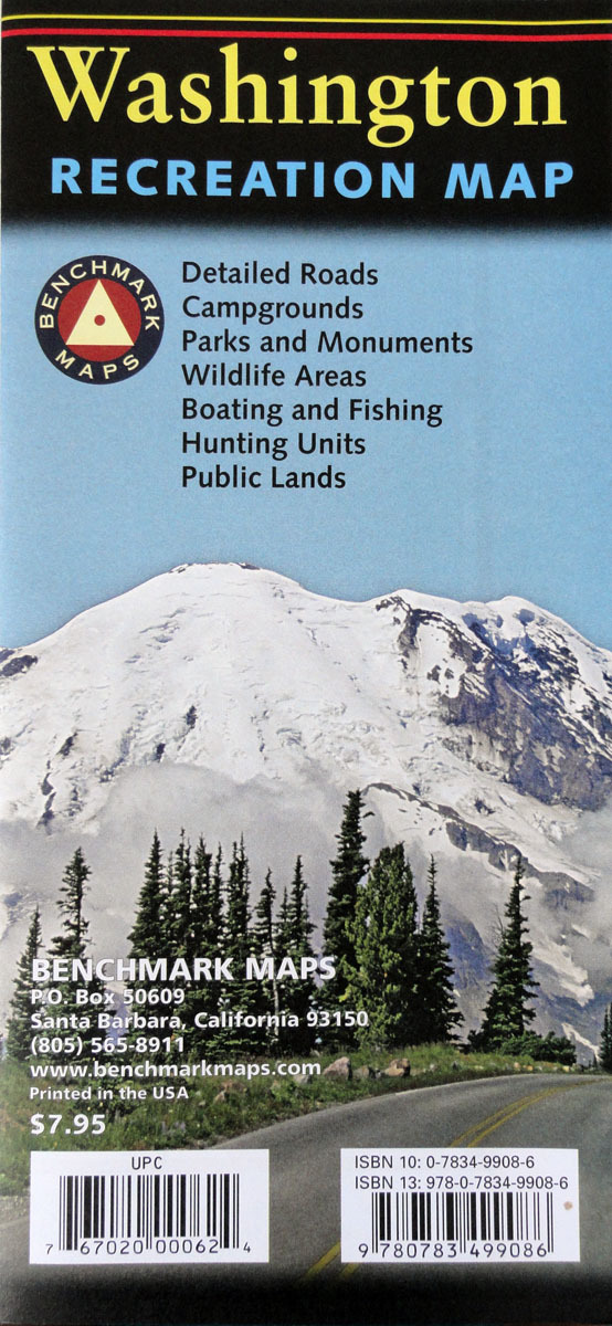 NEW 2013 MAP of WASHINGTON, Benchmark Rec.Map~Boating, Fishing, Camping, Skiing