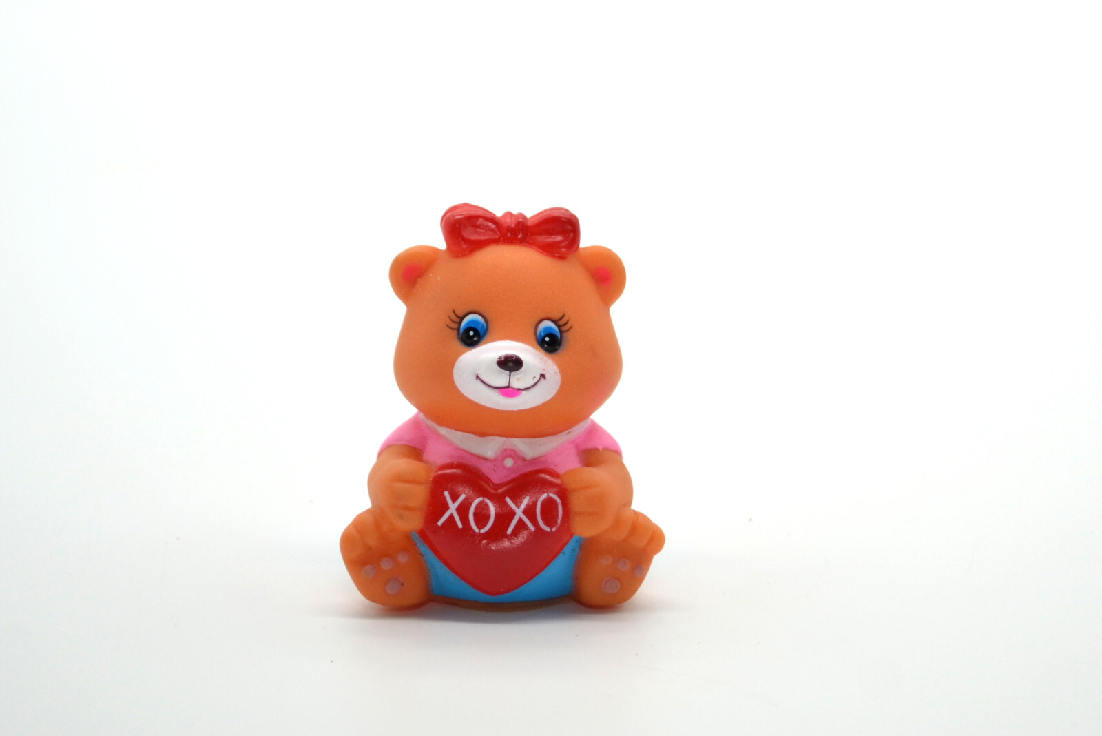 Bear Pencil Sharpener Figure XOXO Heart 1980s Vintage PVC Curio 2.25" Tall C-8