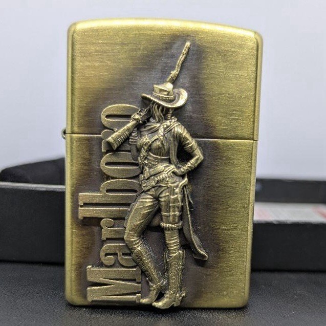 Zippo Marlboro Cowgirl Solid Brass Lighter [Very Good / No Box / '14]