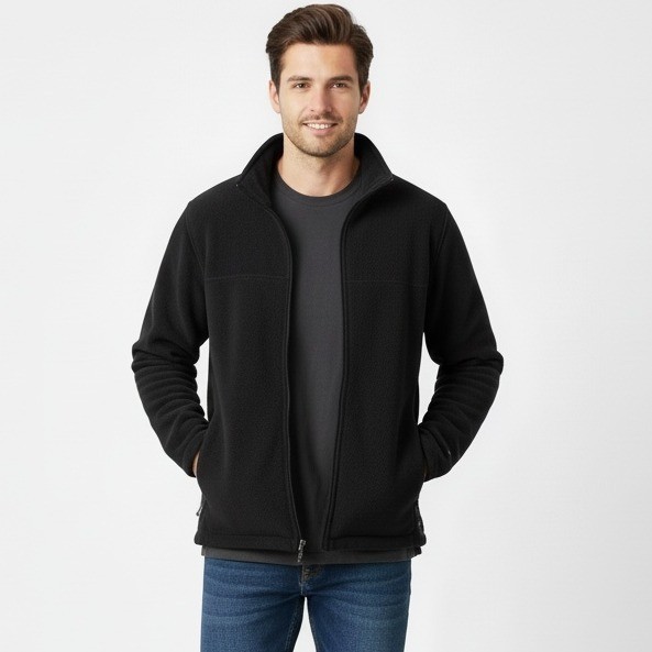 Columbia Full Zip Fleece Jacket Men Medium Black Soft Warm Outdoor Layer Hiking