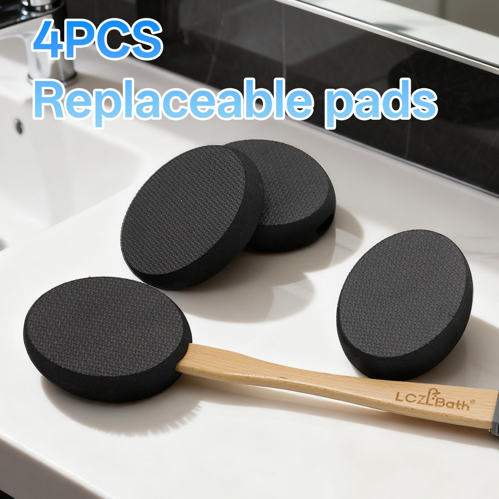 Lotion Applicator for Back Self Elderly with 4 Replaceable Pads 4 Pads, Black