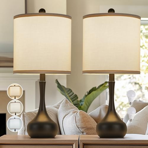 23" Metal Modern Table Lamp Set of 2,Farmhouse Bedside Lamps for Living Black