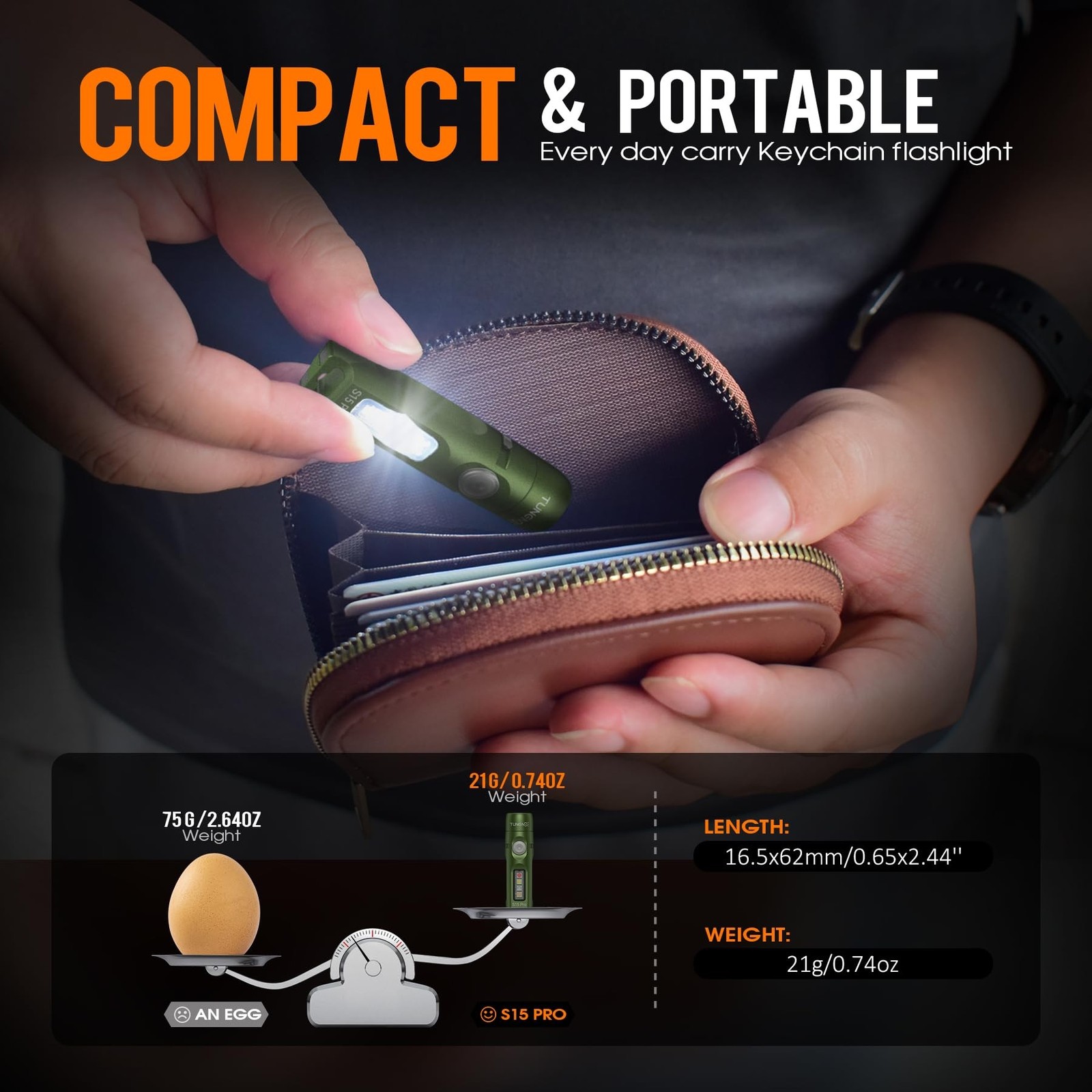 S15Pro Rechargeable Keychain Flashlight,750 High Lumen EDC Pocket Flashlight ...