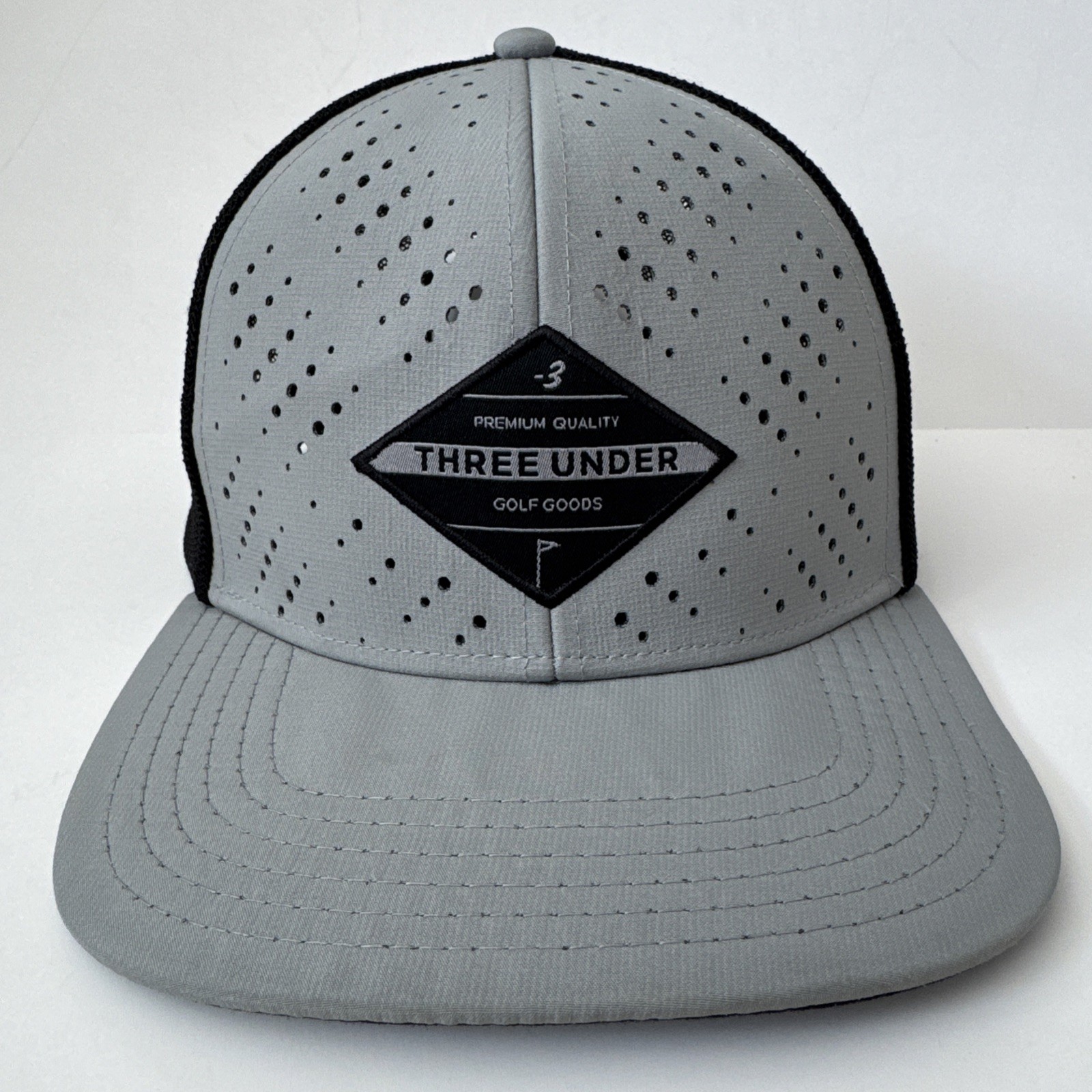 Three Under Gray Black Golf Hat Adjustable Flexible Cap OSFM Trucker SnapBack