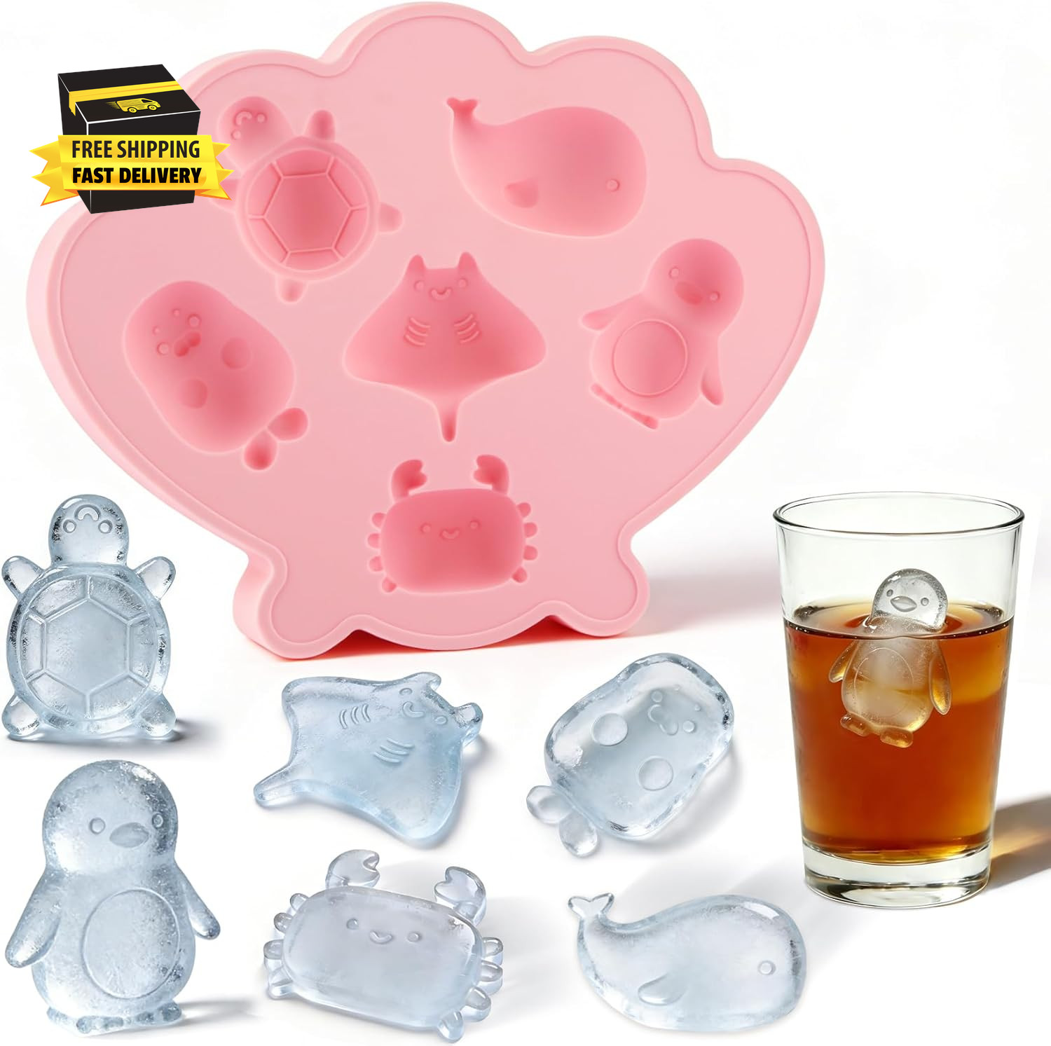 Ice Cube Tray Shell Silicone Ice Cube Trays with Cute Marine Life Shapes Cubes E