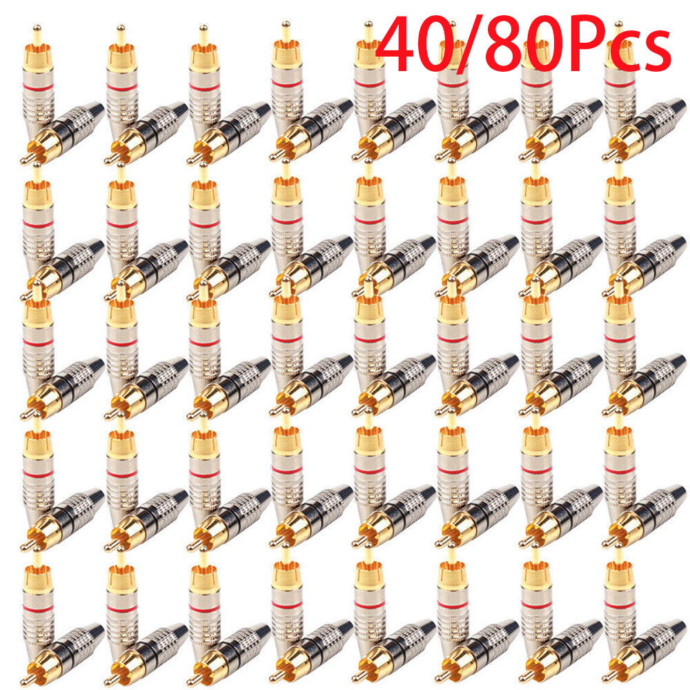 20/40 Pair RCA Male Plug Solder Gold Audio Video Adapter Phono Cable Connector