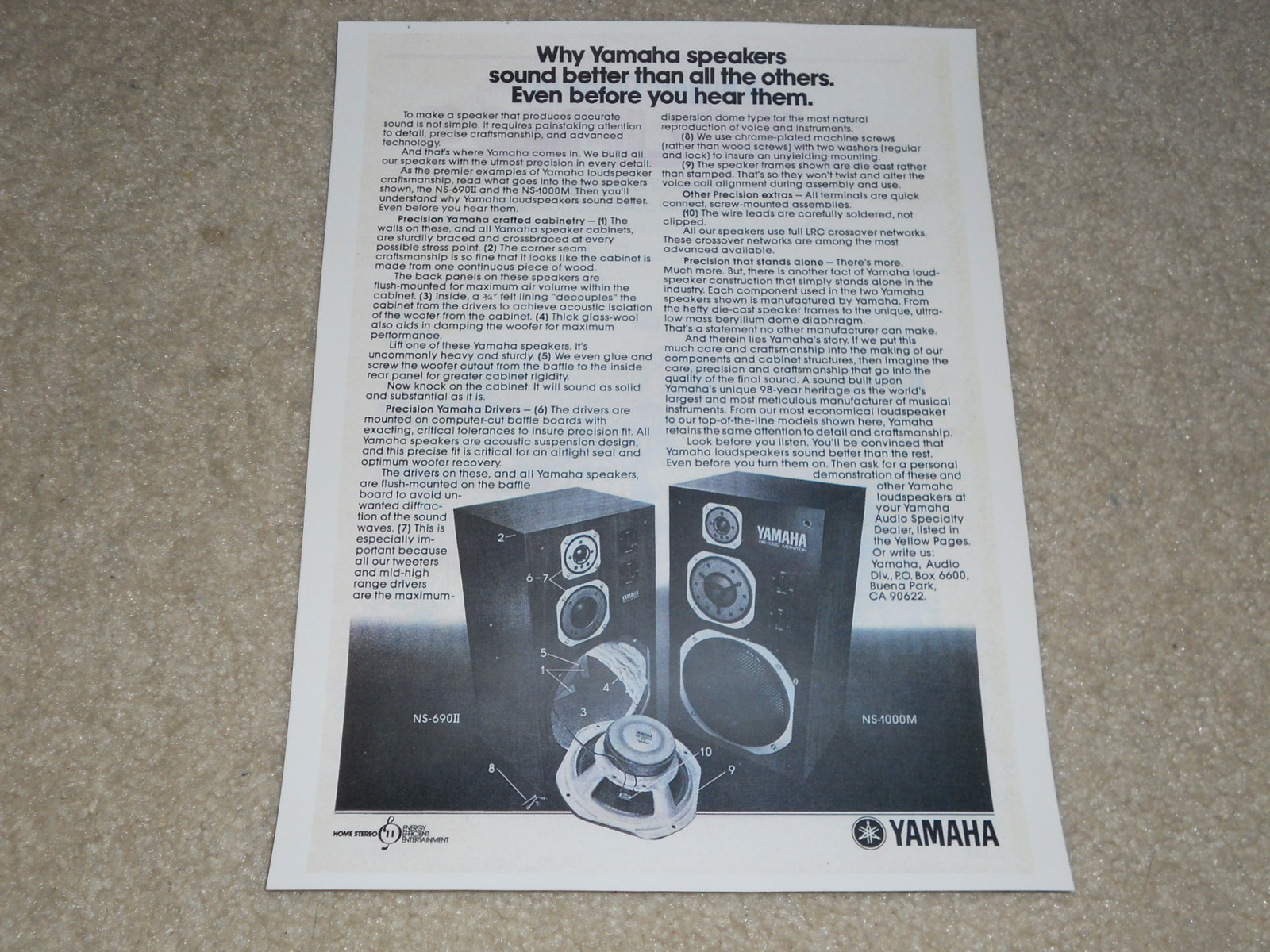 Yamaha Speaker Ad, 1976, NS-1000m, NS-690II, Article, 1 page, RARE!