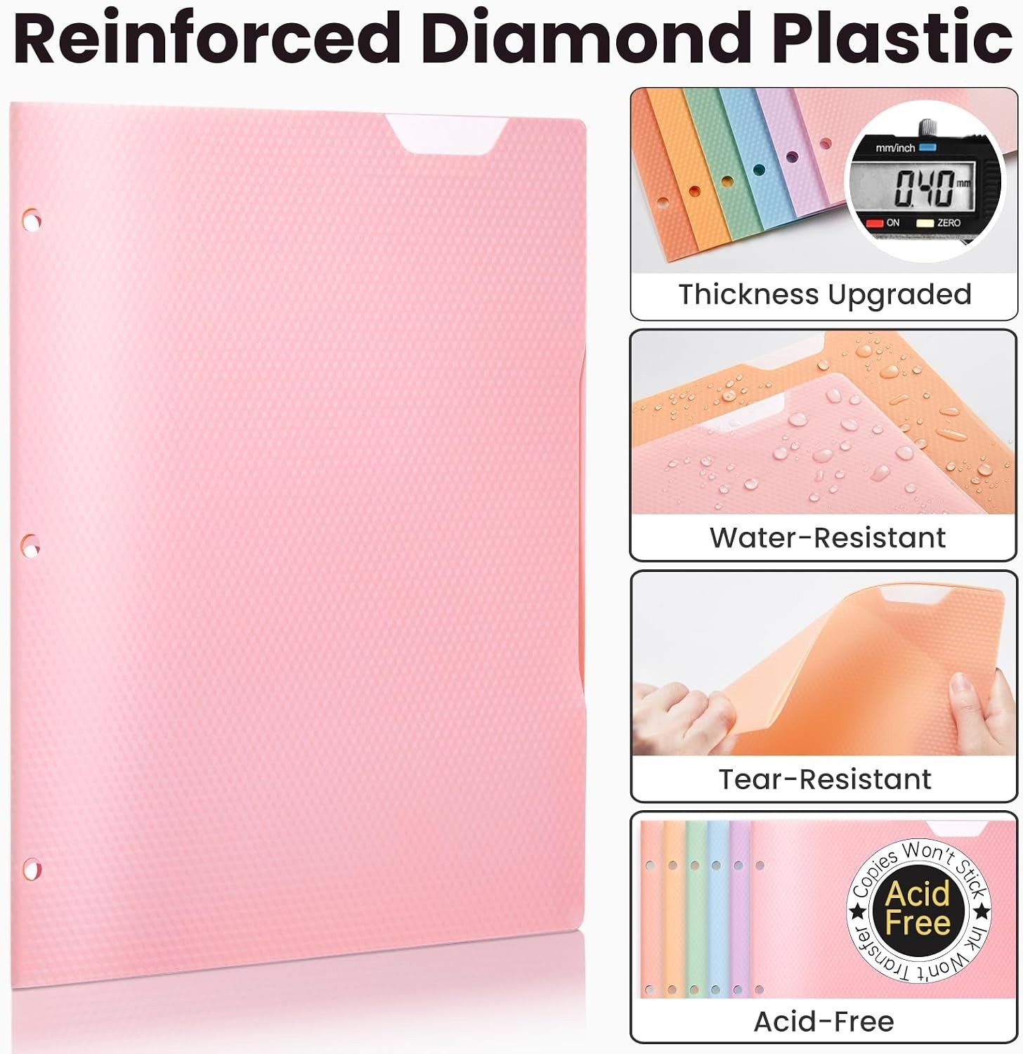 6 Pack Heavy Duty Plastic 2-Pocket Folders with Writable Top Tab - Pastel Colors