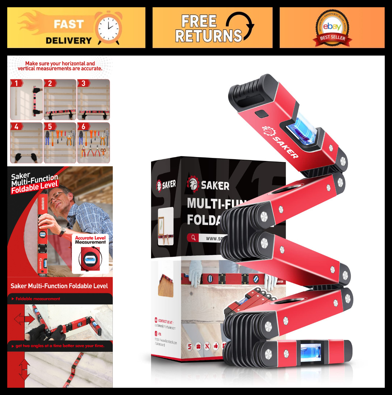 Multi-Function Foldable Level Tool - 28-Inch, Precise Multi-Angle Measurement, I