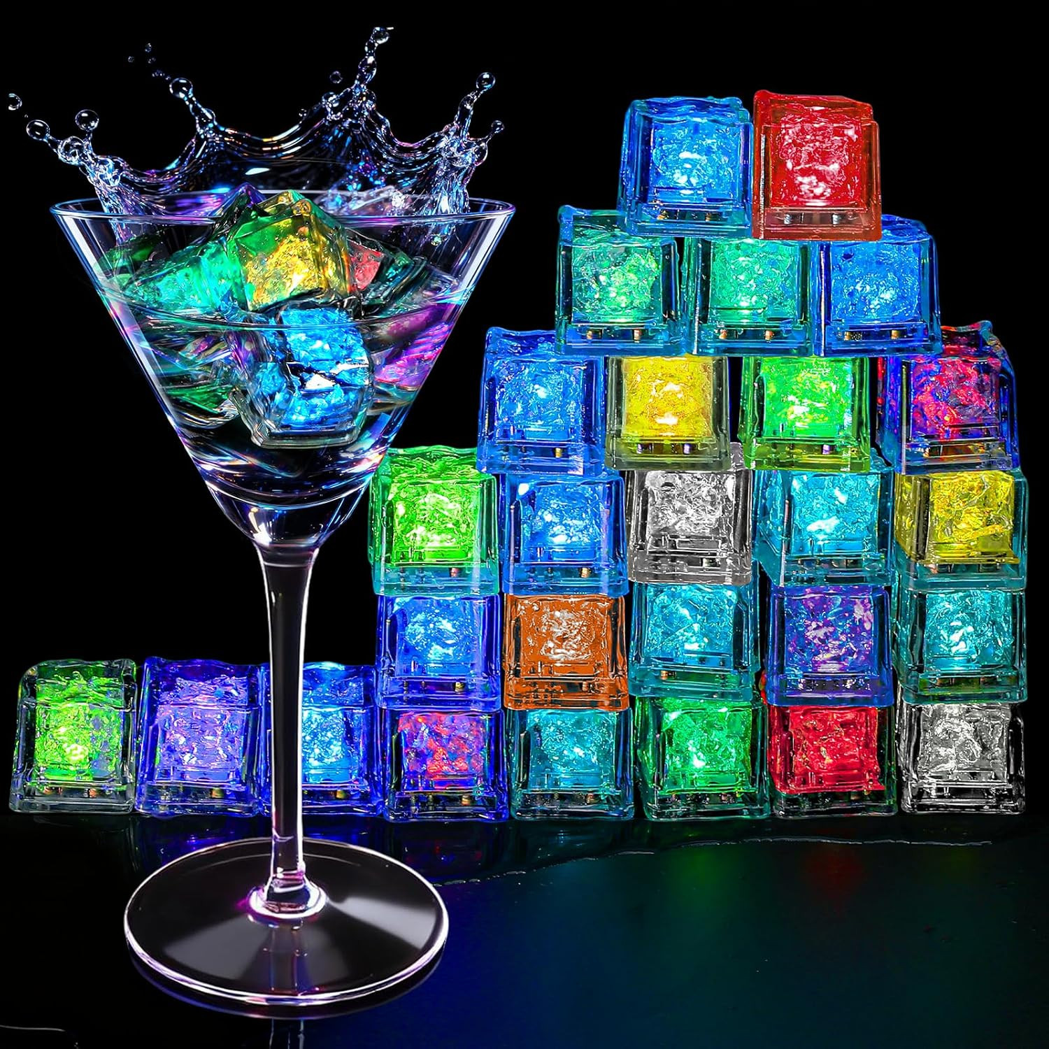 Light up Ice Cubes, 96 Pack Multi Color Led Ice Cubes for Drinks IP67 Waterproof